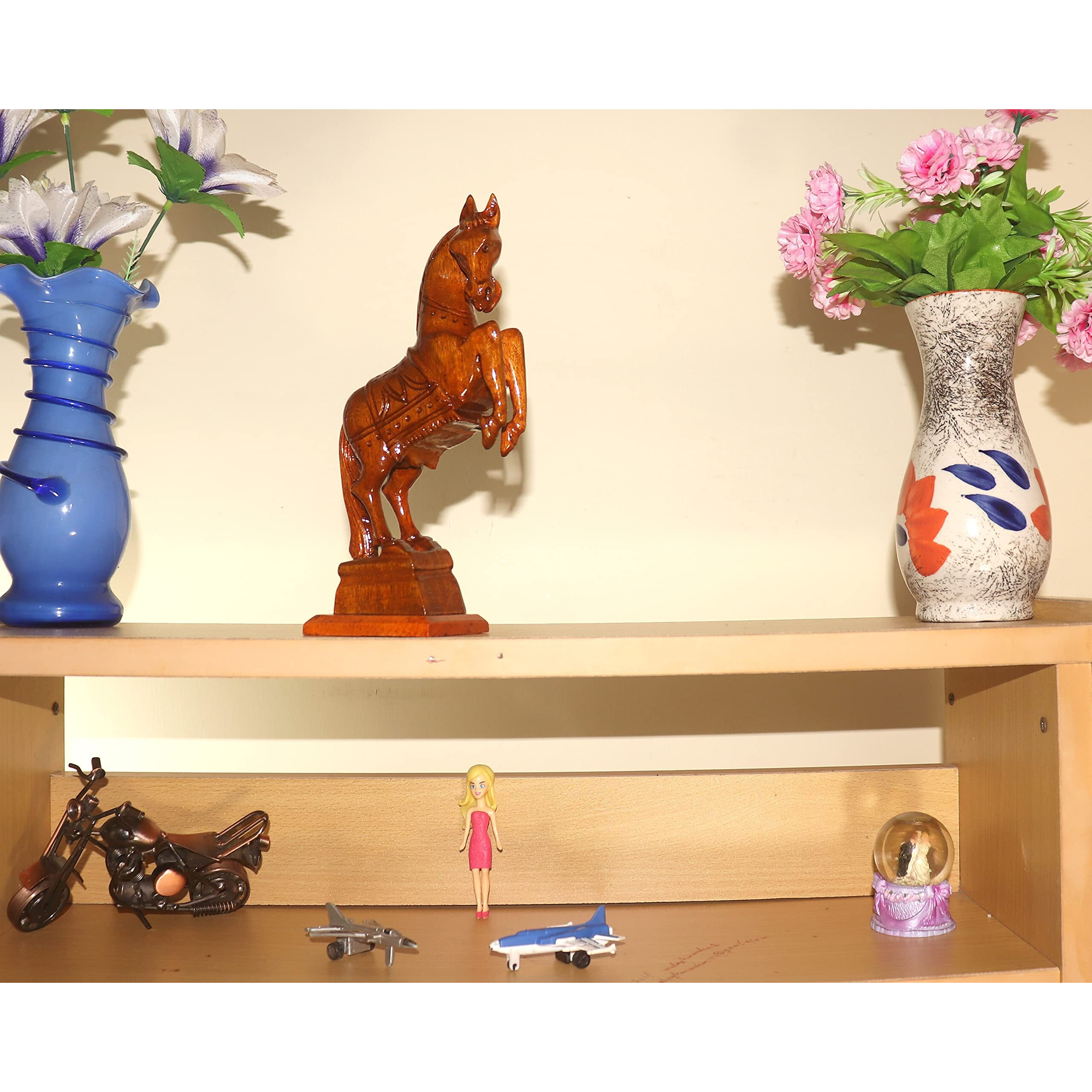 Bankura Traditional Art Center Horse Wooden Handicraft Table Decors Showpieces For Wall Decoration And Wall Mounted Home Decor 23Cm Brown,Pack Of 2