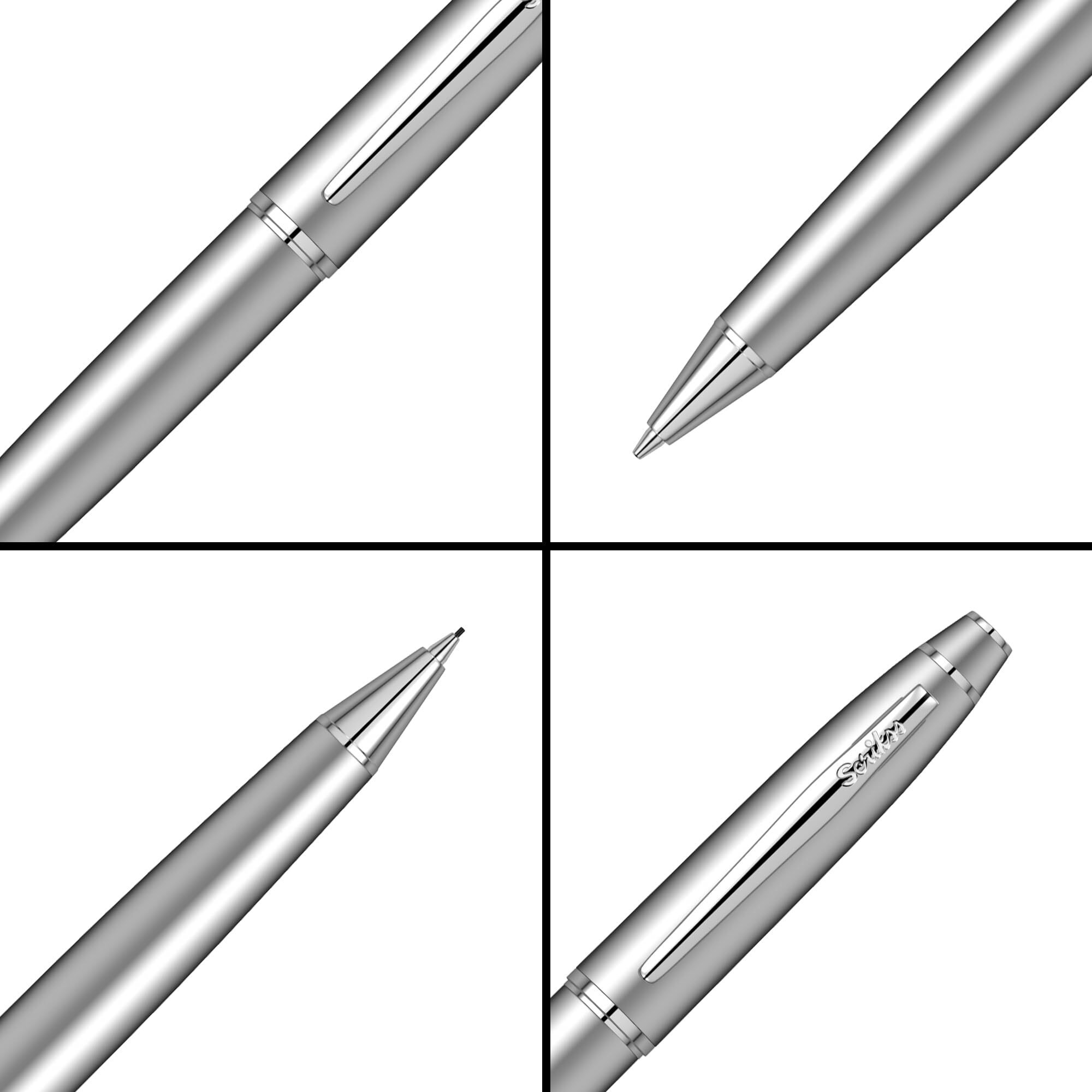 Scrikss 0.7Mm Mechanical Lead Pen Pencil Matt Chrome Plated Brass Body Chrome Plated Trims Twist Mechanism Noble 35 Series Modern And Elegant Pen Ideal For Gifting Using In Office Home