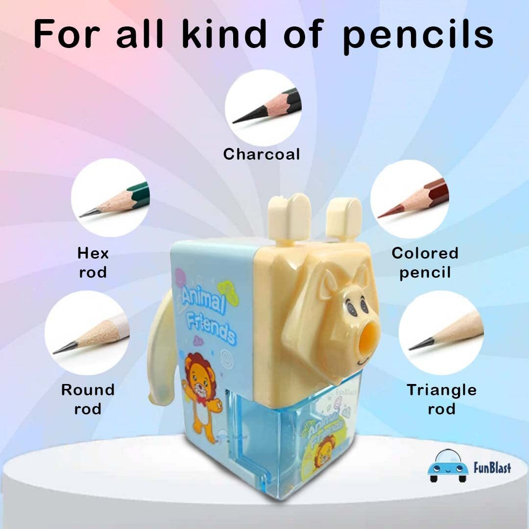 Funblast Sharpener For Kids - Sharpener For Pencil, Pencil Sharpener, Animal Shaped Pencil Sharpener, Sharpener, Sharpener For Kids Stylish, Stationary Set For Kids, Girls, Boys