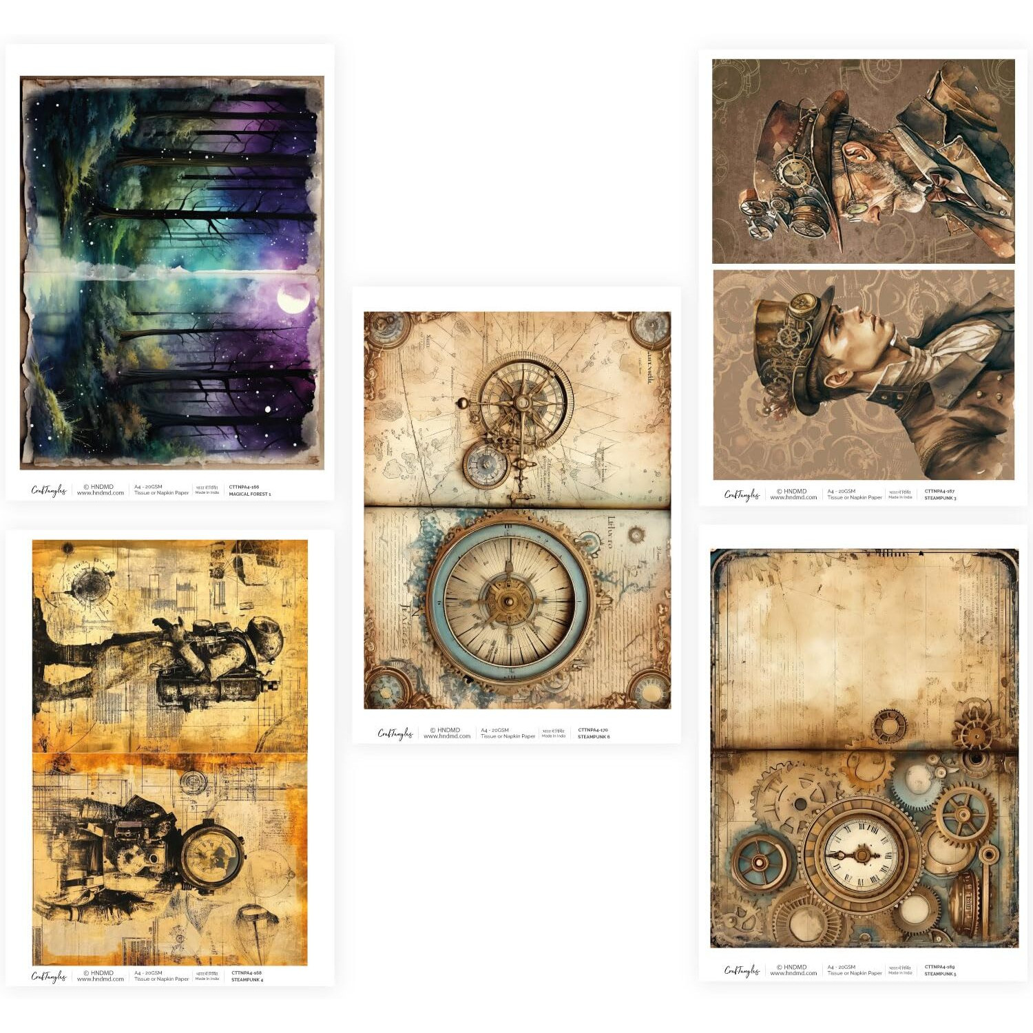 Craftangles Decoupage Napkin/Tissue/Collage Paper - Combo 34 (Pack Of 5)