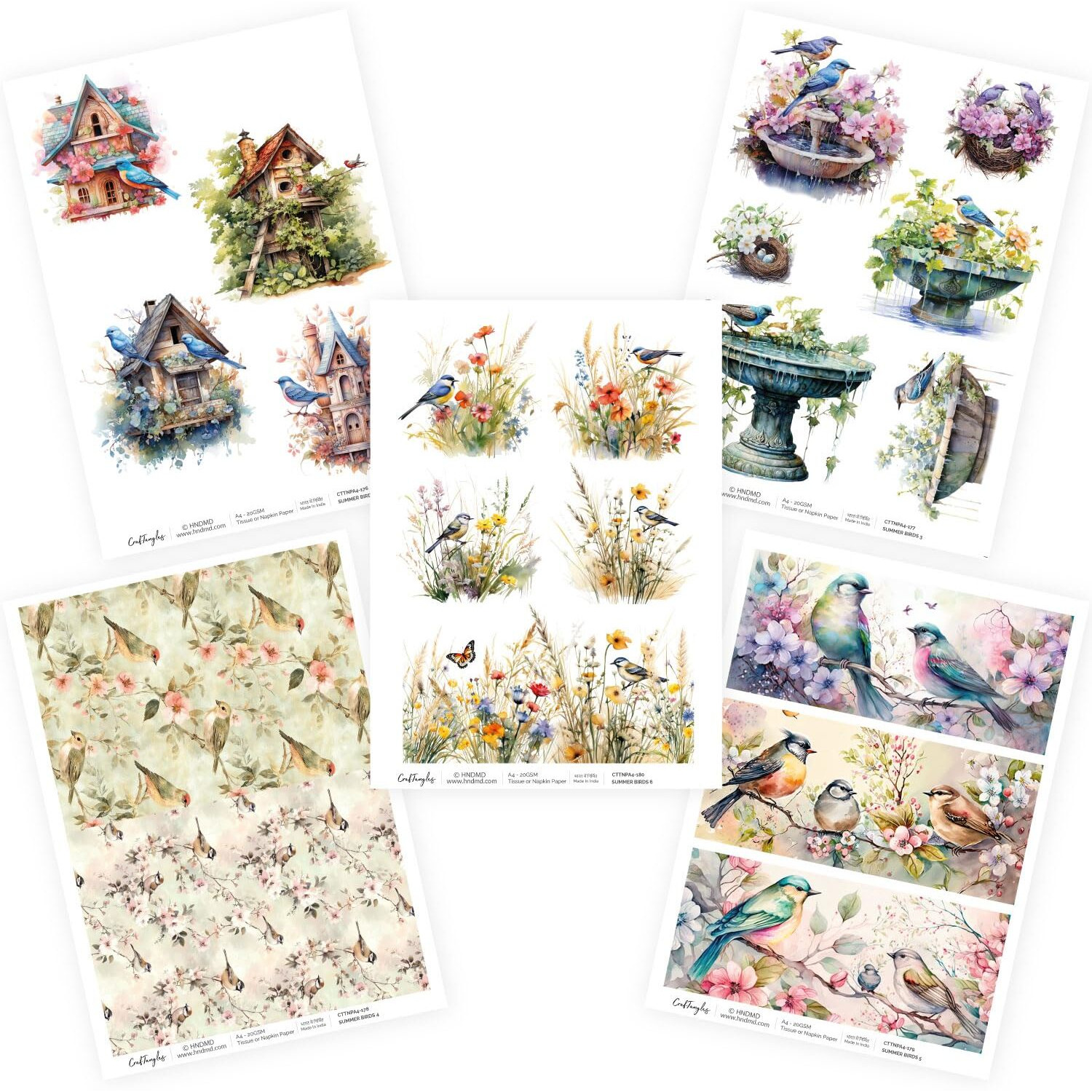 Craftangles Decoupage Napkin/Tissue/Collage Paper - Combo 36 (Pack Of 5)