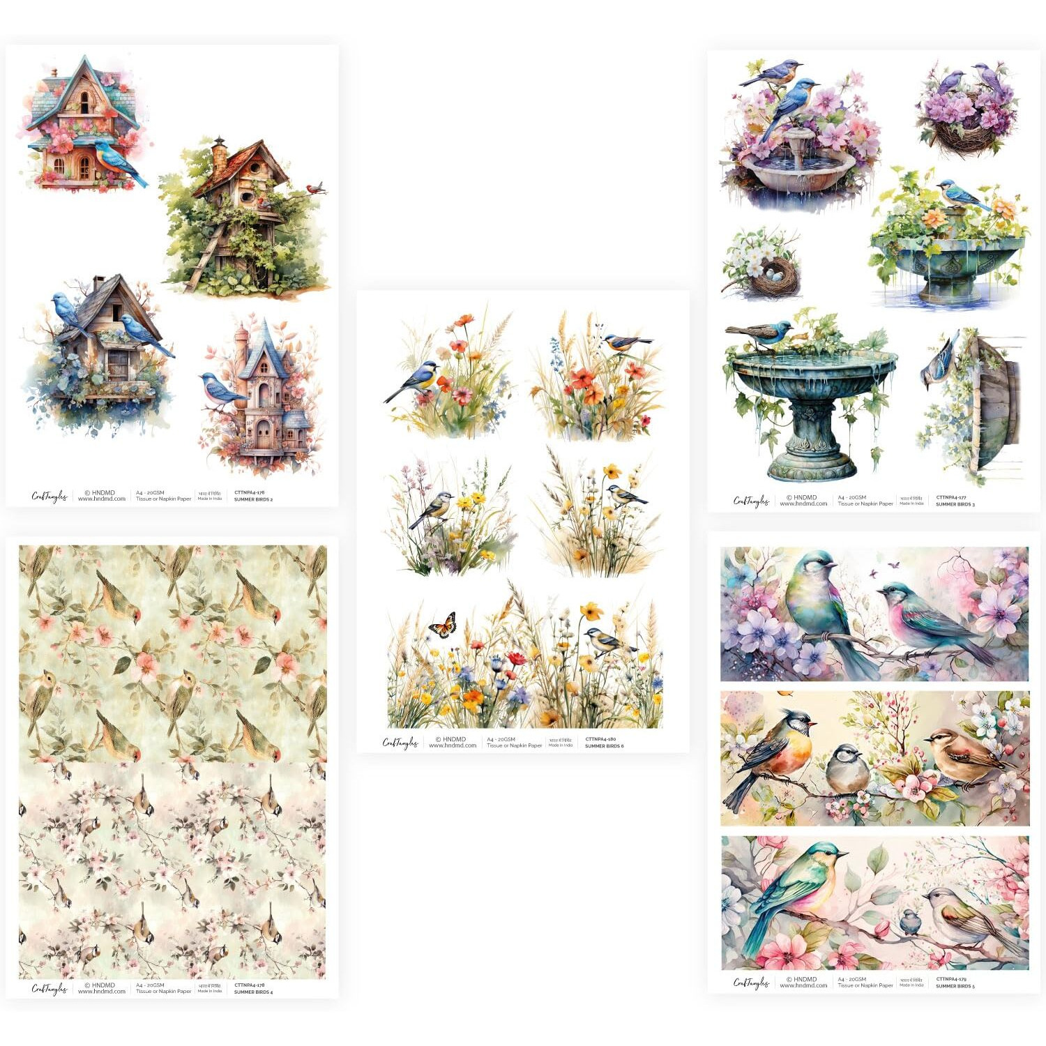 Craftangles Decoupage Napkin/Tissue/Collage Paper - Combo 36 (Pack Of 5)