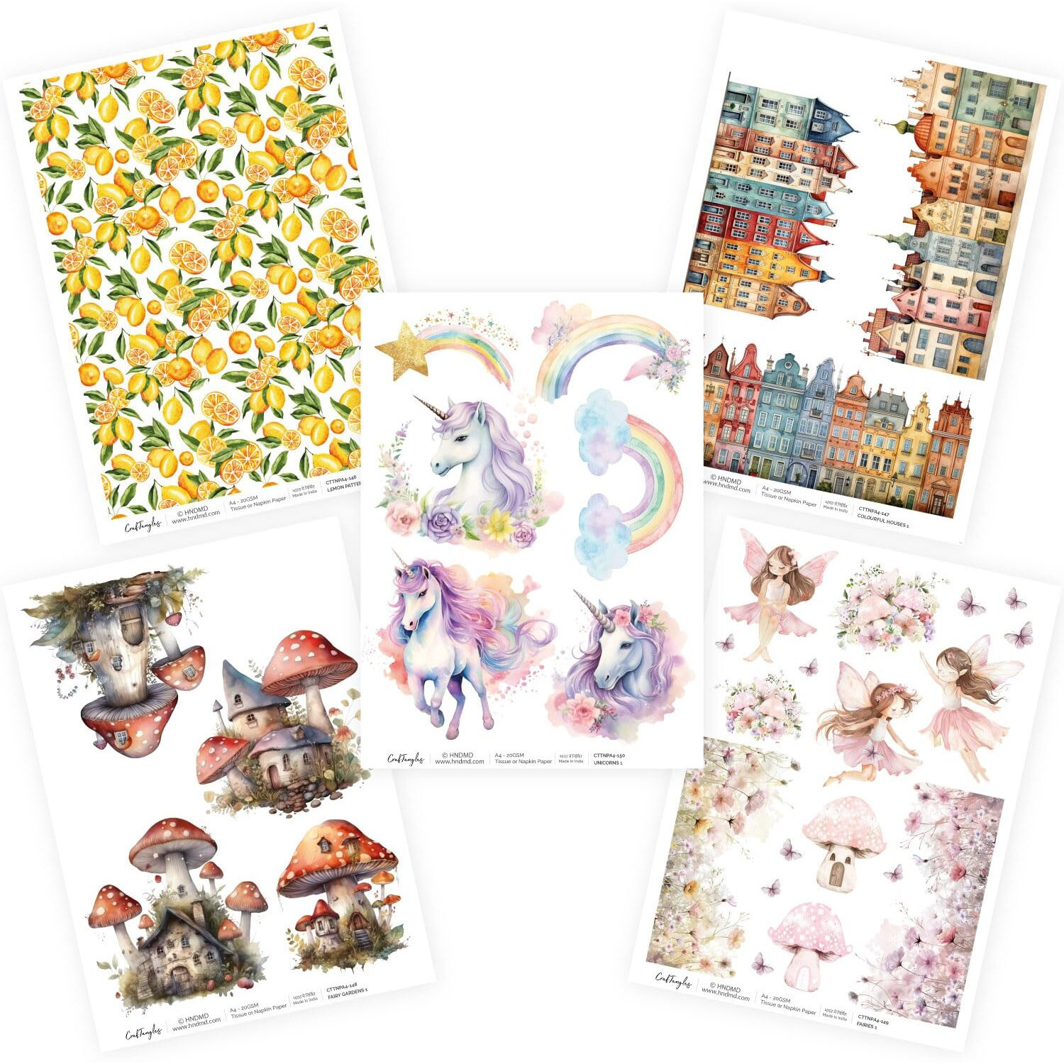 Craftangles Decoupage Napkin/Tissue/Collage Paper - Combo 30 (Pack Of 5)