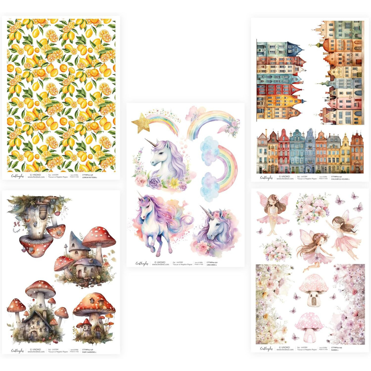 Craftangles Decoupage Napkin/Tissue/Collage Paper - Combo 30 (Pack Of 5)