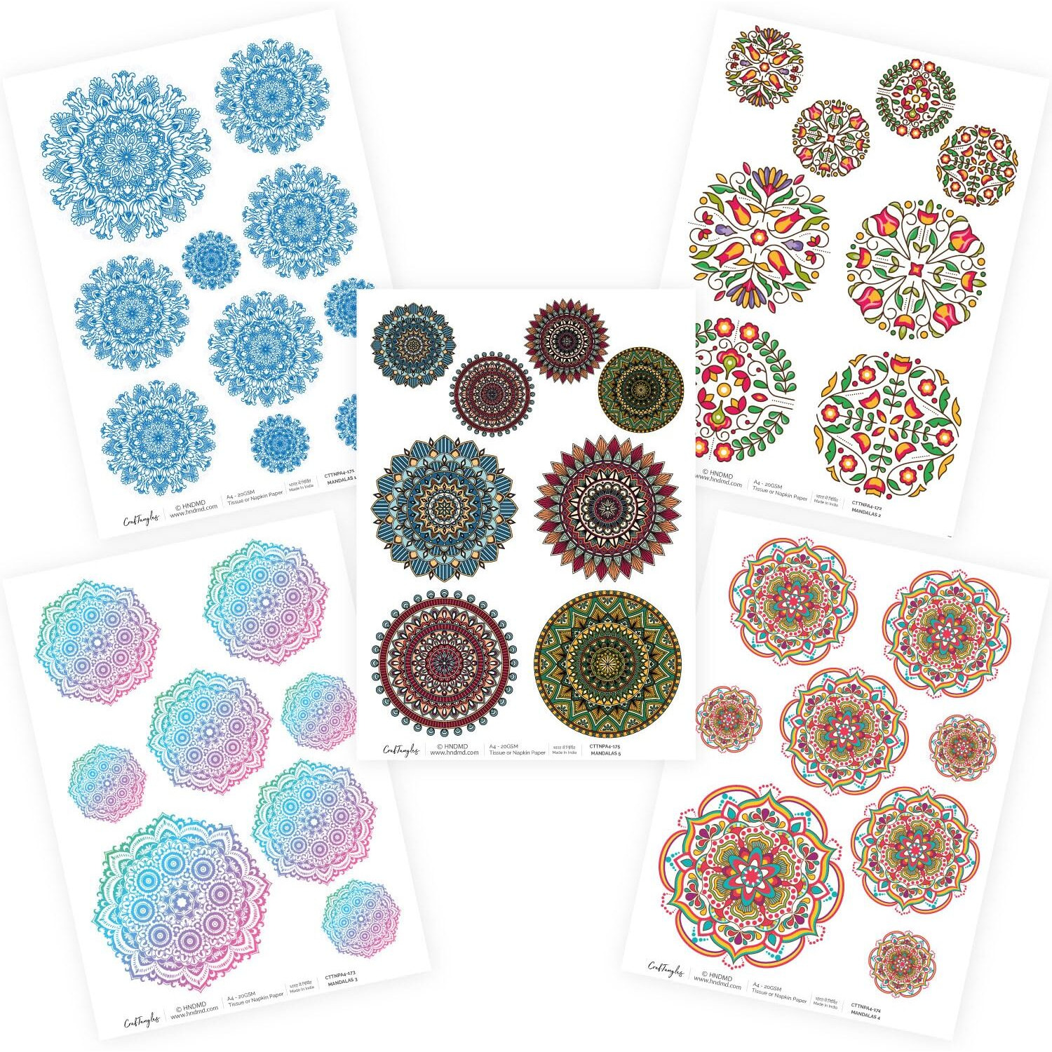 Craftangles Decoupage Napkin/Tissue/Collage Paper - Combo 35 (Pack Of 5)