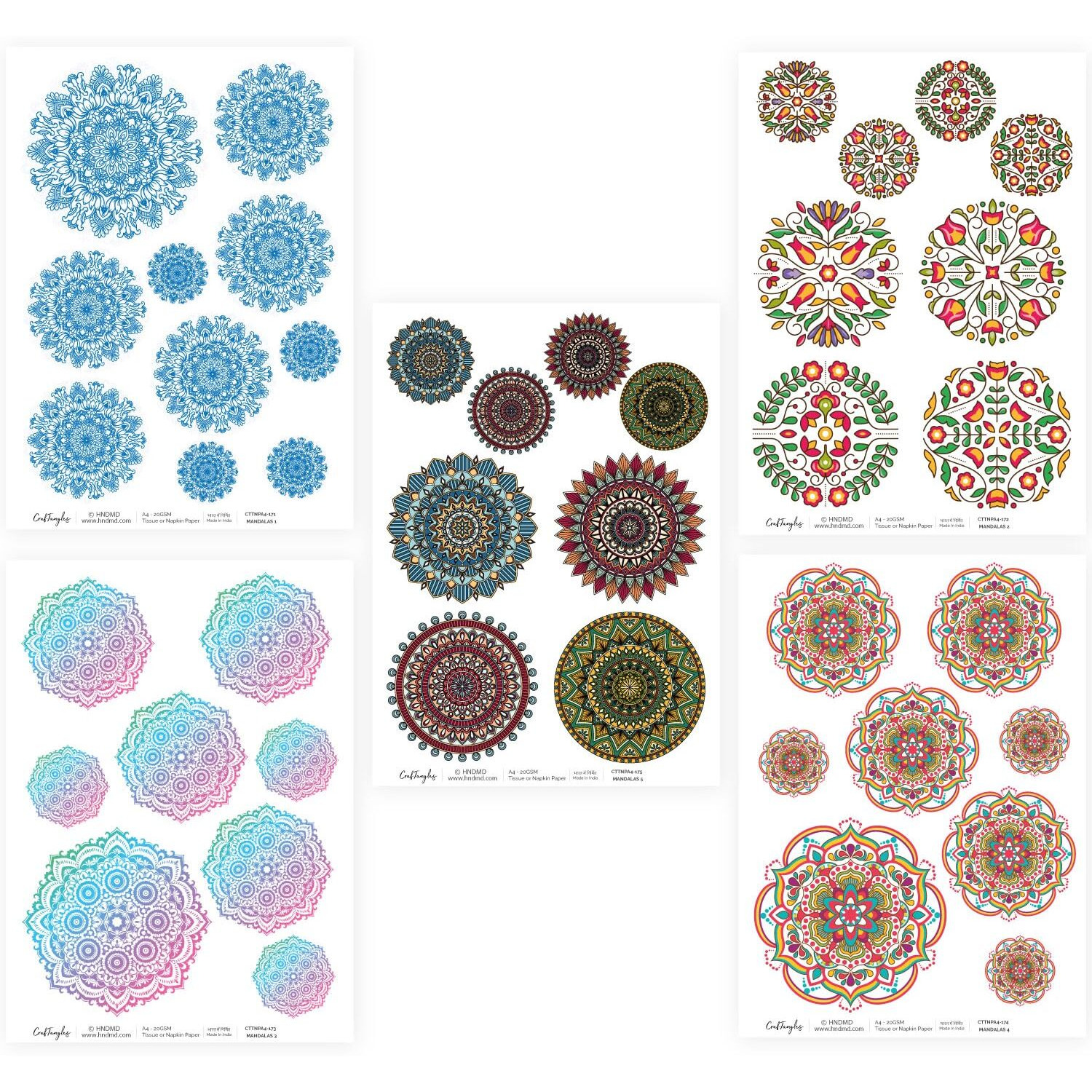 Craftangles Decoupage Napkin/Tissue/Collage Paper - Combo 35 (Pack Of 5)