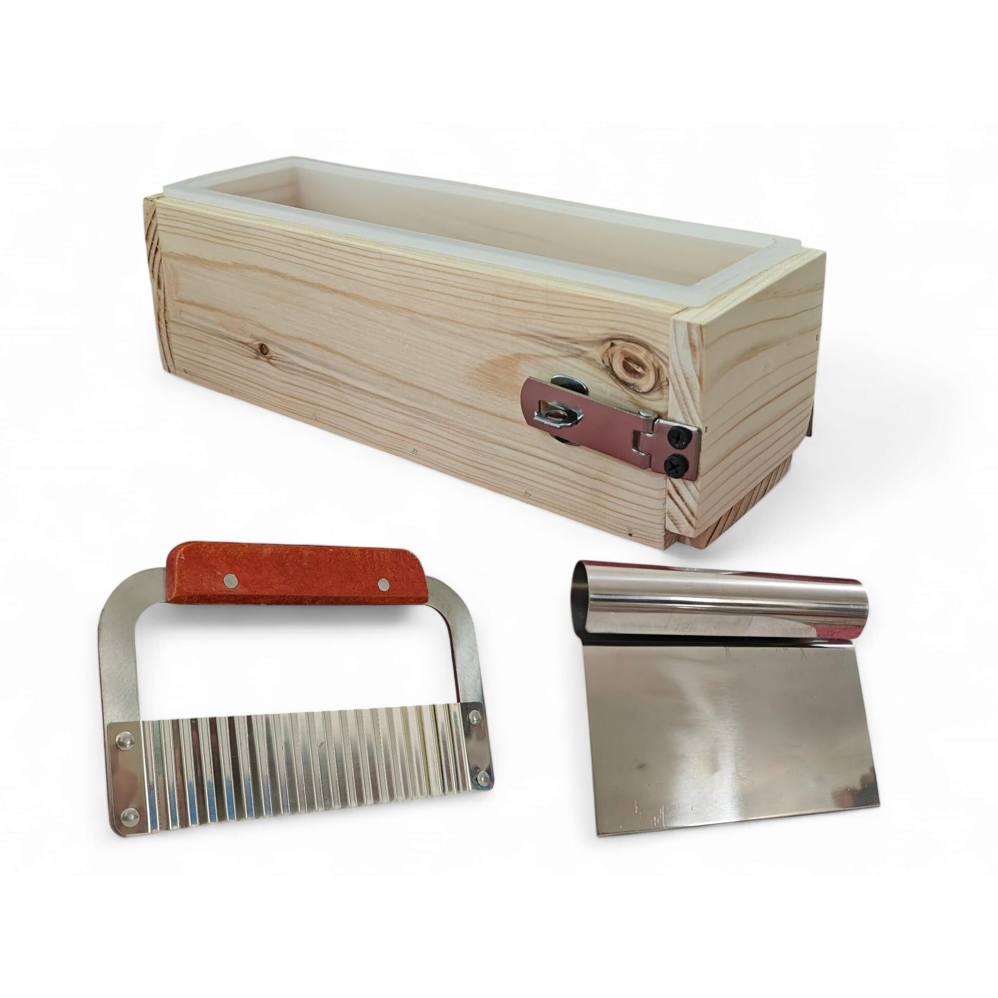 Flora Magic Soap Cutter Set For Handmade Soap | Stainless Steel Straight And Wavy Blade Cutter Diy Soap 1.5 Kg Silicon Mould Making Kit For Home Use Set Of 4 Pcs