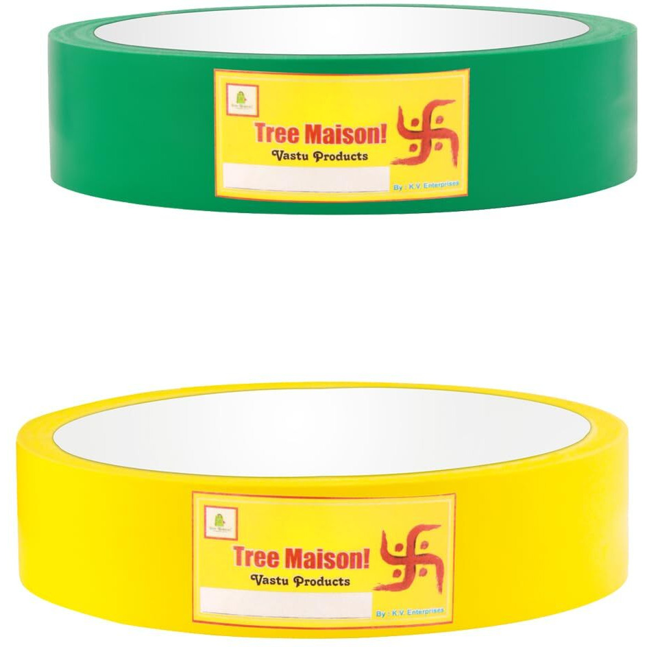 Tree Maison Coronating Homes Vastu Yellow Green Tape | Size - 1 Inch (24 Mm) Approx | Length- 20 Meter (Approx) | Vastu Tape Remedy For Toilet | Vastu Tape For Main Door Entrance | Pack Of 2