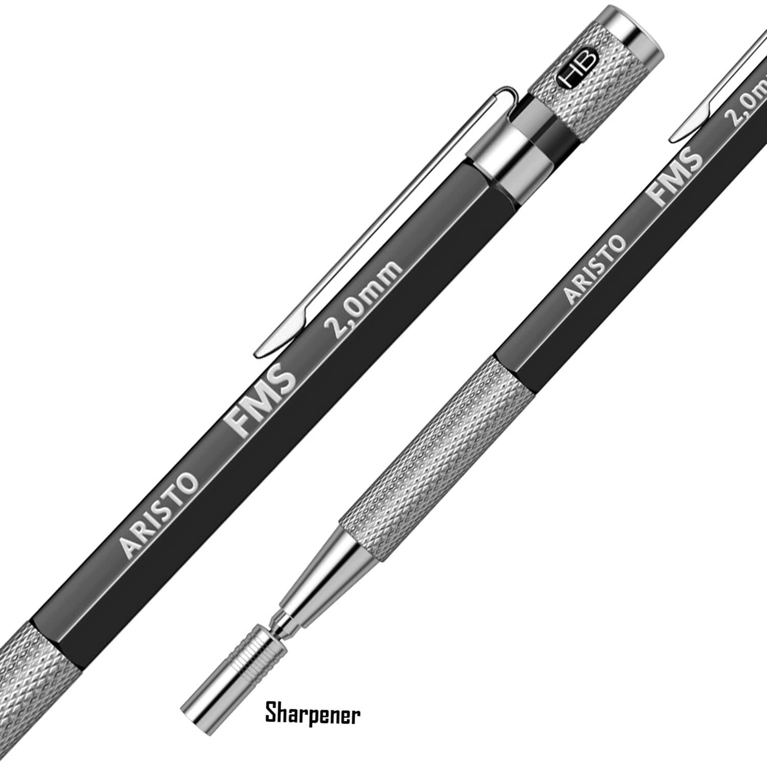 Aristo 2 Mm Mechanical Clutch Lead Click Pen Pencil | 6 Leads | Matt Black | Hexagonal Body | Fms Series | Ideal For Smooth Writing Drafting Drawing Sketching Artist