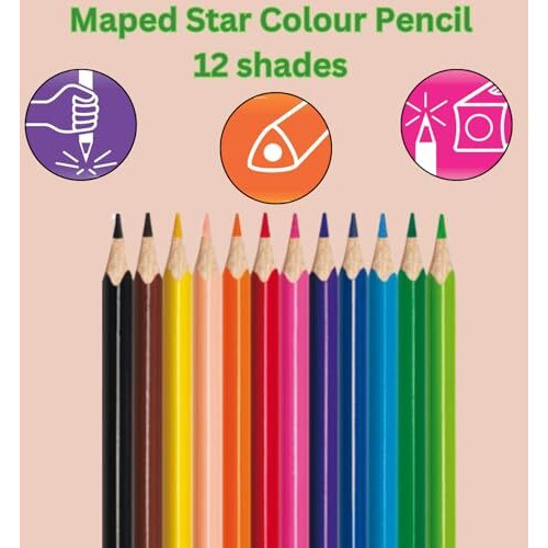 Maped 3 In 1 Kit|Drawing, Sketching & Colouring Kit|1 Mechanical Pencil, 6 Shading Pencils & 12 Colour Pencils|Colouring Kit|Birthday Gift|Colour Set For Kids|Summer Vacation Activity Kit For Kids
