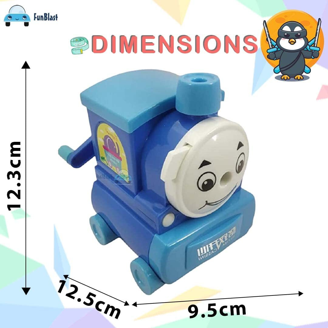 Funblast Kids Train Shaped Pencil Sharpener With Moving Wheels, Blue