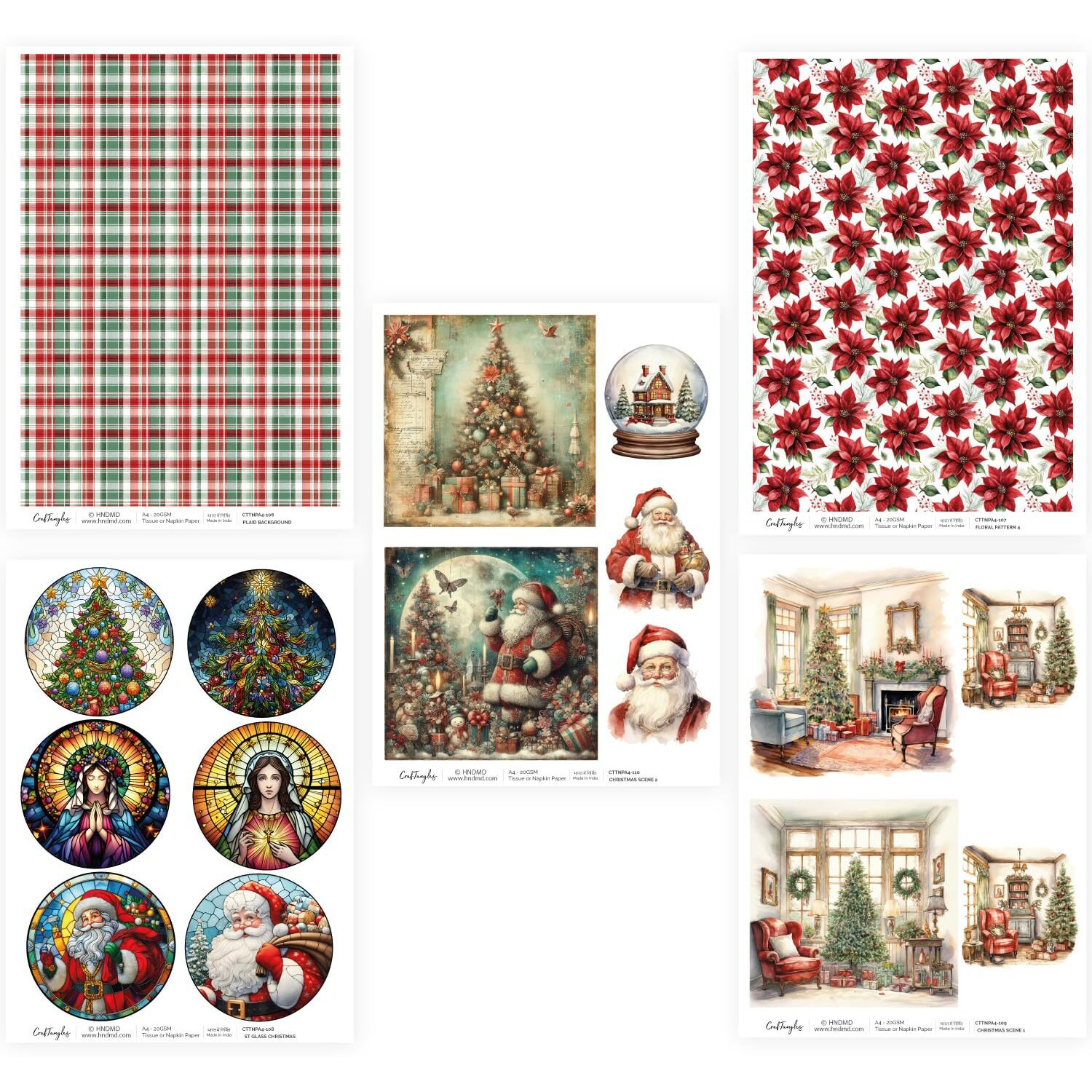 Craftangles Decoupage Napkin/Tissue/Collage Paper - Combo 22 (Pack Of 5)