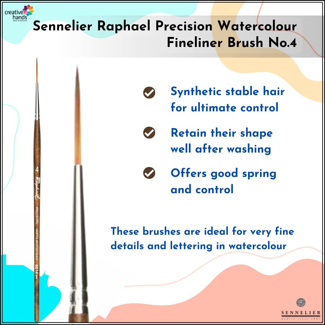 Sennelier Raphael Precision Watercolour Fineliner Brush No.4 |Ideal For Watercolor Paper, Mixed Media Pads, Or Boards With Watercolors, Gouache, Inks, And Watercolor Pencils.