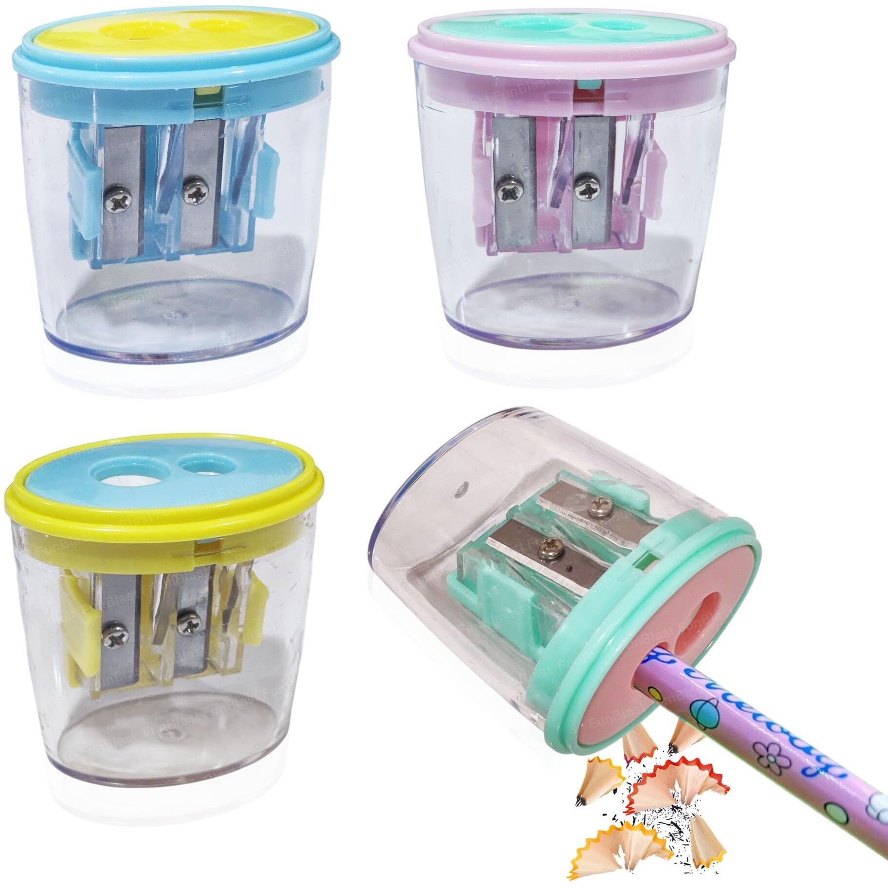 Funblast Sharpener For Kids - Kawaii Pencil Sharpener For Kids Stylish, Stationary Set For Kids, Stationary Items For School & Office, Best Birthday Return Gifts (Pack Of 4)