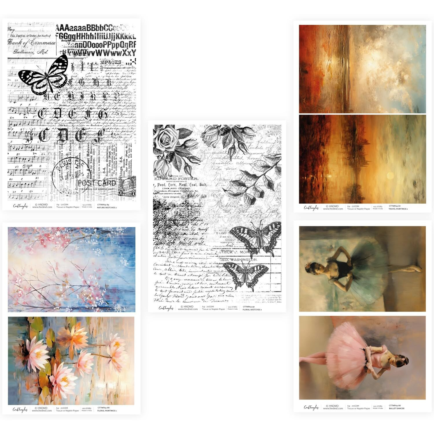 Craftangles Decoupage Napkin / Tissue / Collage Paper - Combo 18 (Pack Of 5)