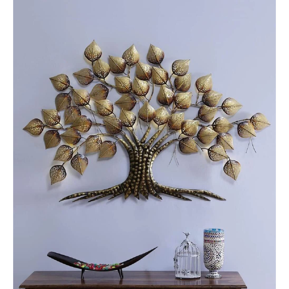 World Decor Iron Metal Piple Folding Tree Wall Decor 5 , 8X2X30 Inches( Gold)