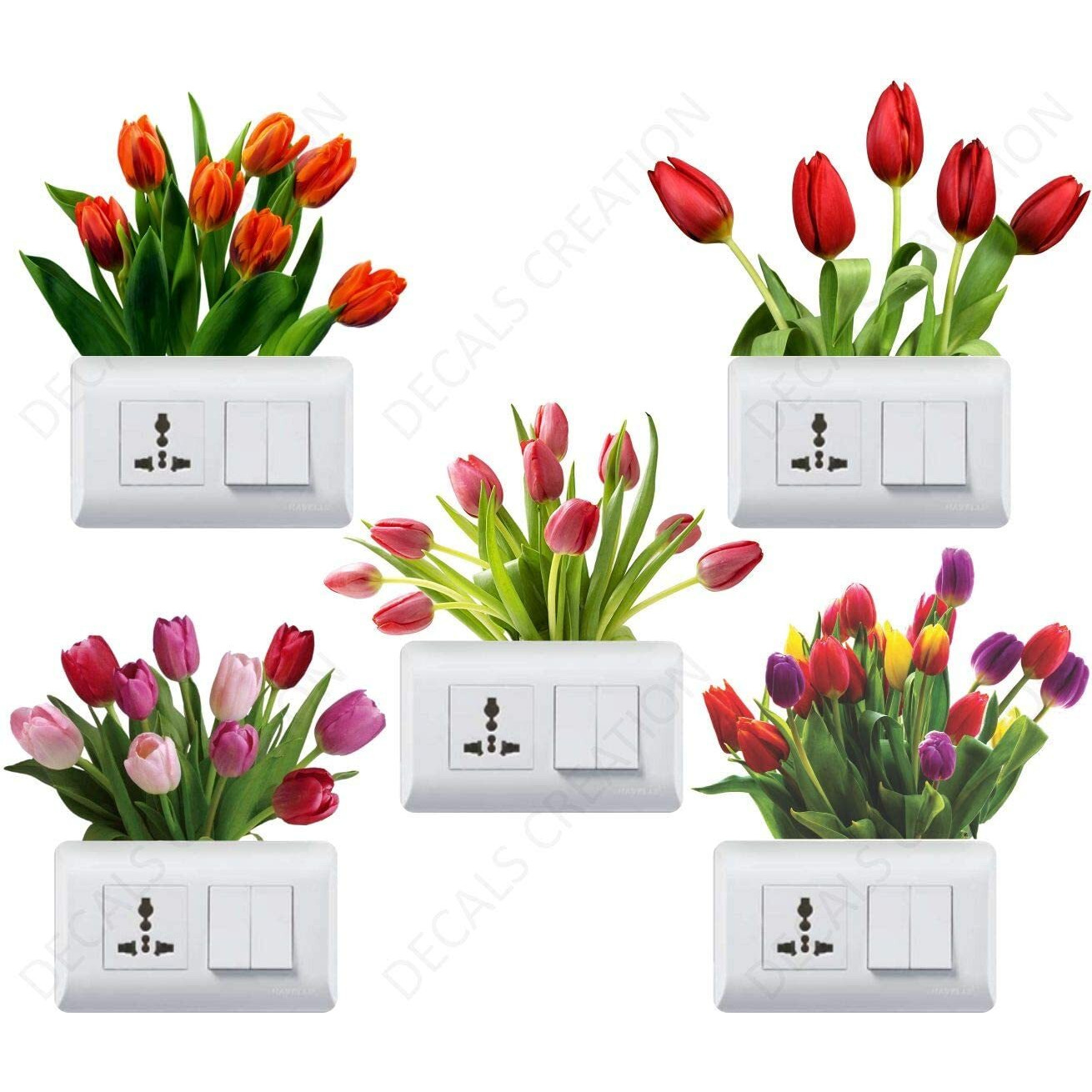 Decals Creation Vinyl Flowers Switch Board Fridge Wall Sticker, 23.62 X 29.92 X 0.39 Inches, Multicolour, Botanical