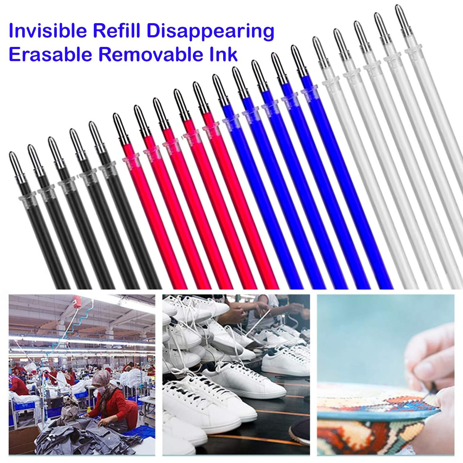 Aakriti Fabric Marker Pen Refill Heat Erasable Fabric Pens Heat Erasable Fabric Marking Pens For Tailors Sewing And Quilting Dressmaking Multicolor (Red, Blue, Black, White 20Pcs)