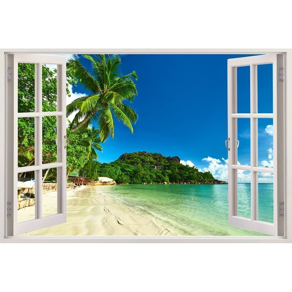 Printelligent Vinyl 3D Top Vivid Beach View Illusion Wall Decal Sticker