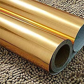 Sd Enterprise Brush Golden Gloss Self Adhesivewallpaper Contact Paper Self Adhesive Metallic Shelf Liner For Pooja Room/Craft Project/Door Shelve Side Board Wall & Fridge 16X72 Inch