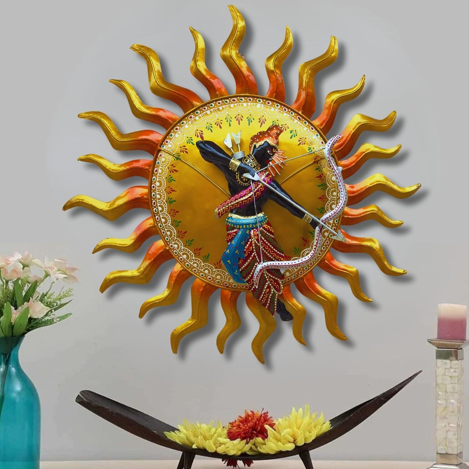 Rsn Metal Shree Ram With Sun Metal Wall Decor/Wall Sculpture/Wall Hanging For Home Decoration Perfect For Living Room (Size 28X28 Inch)