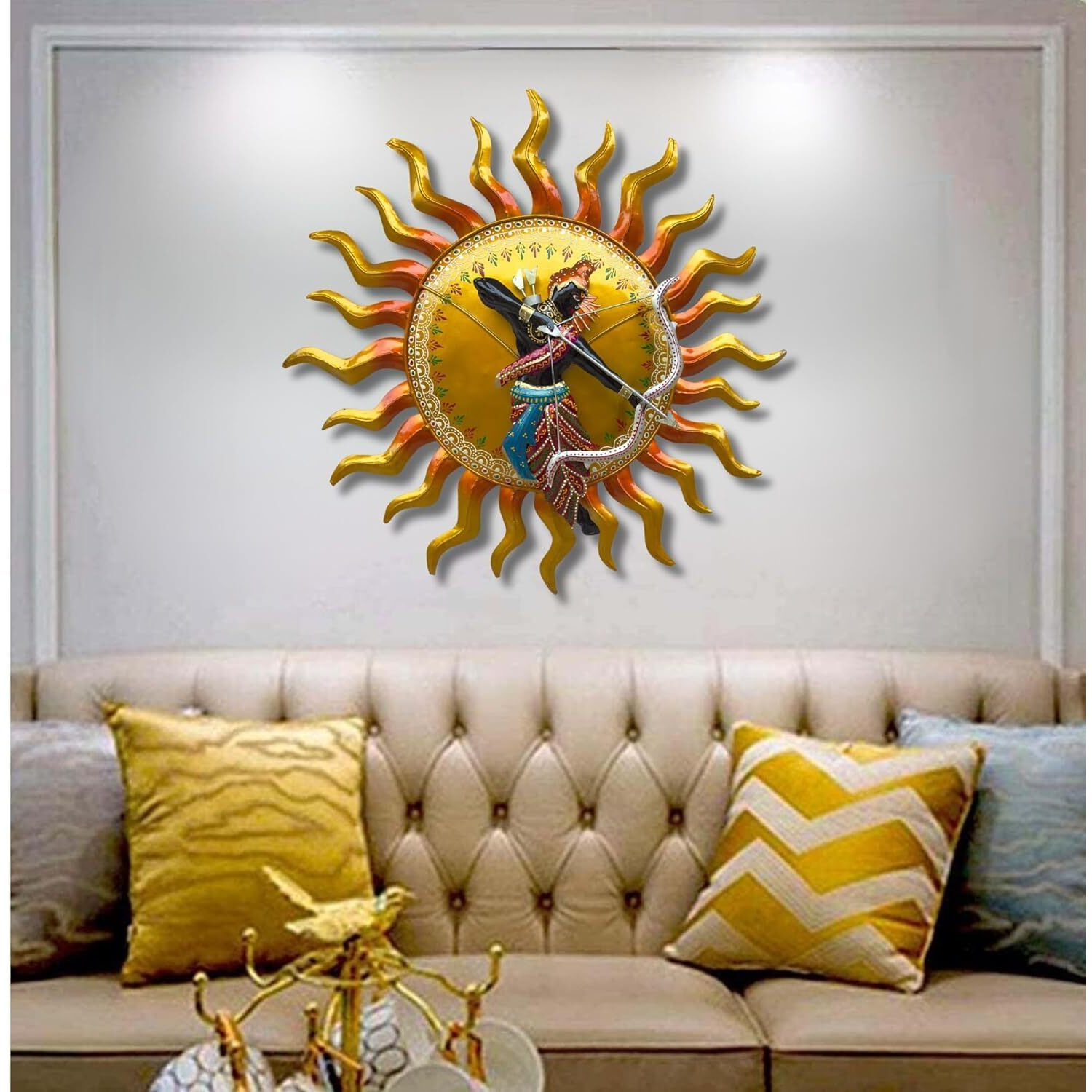 Rsn Metal Shree Ram With Sun Metal Wall Decor/Wall Sculpture/Wall Hanging For Home Decoration Perfect For Living Room (Size 28X28 Inch)