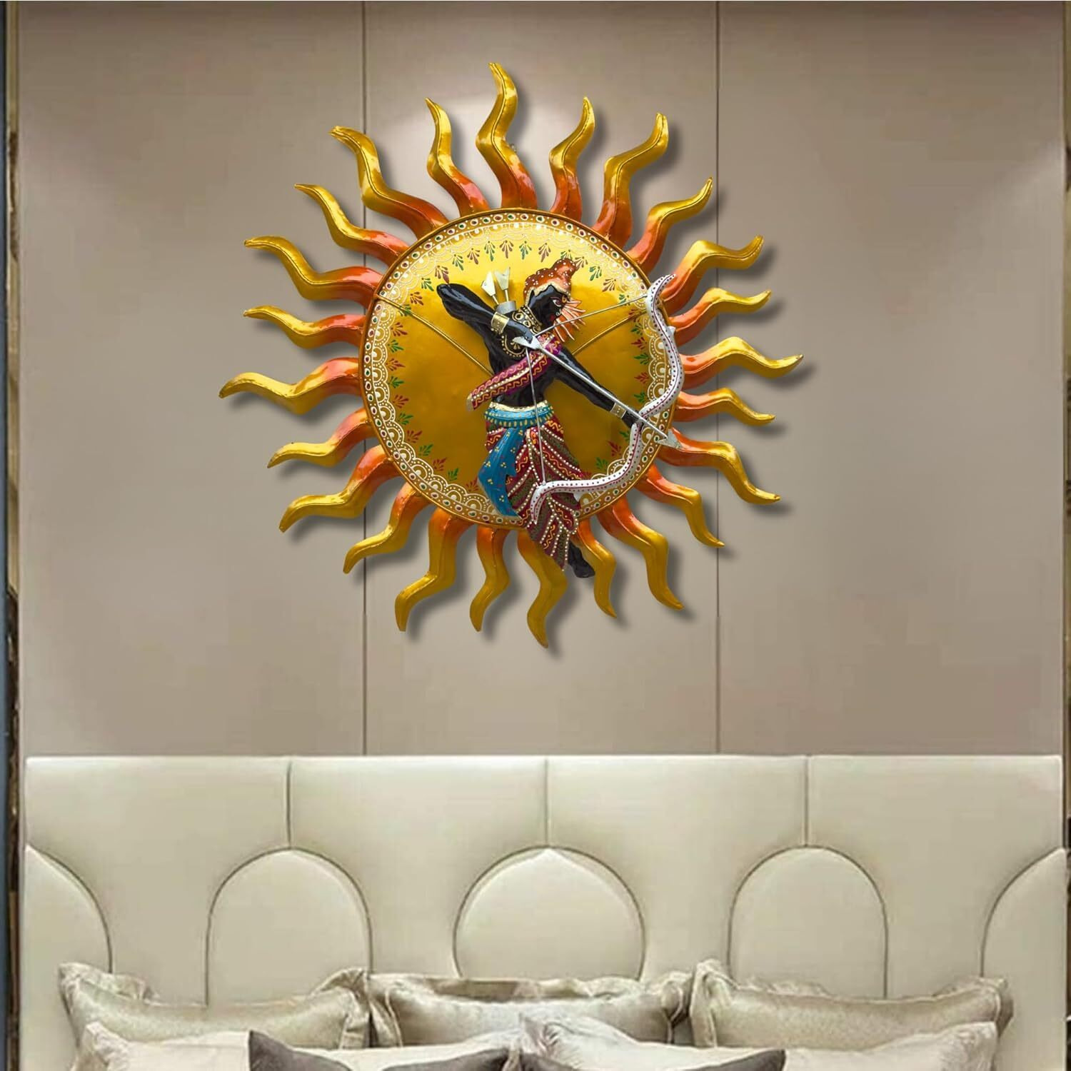Rsn Metal Shree Ram With Sun Metal Wall Decor/Wall Sculpture/Wall Hanging For Home Decoration Perfect For Living Room (Size 28X28 Inch)