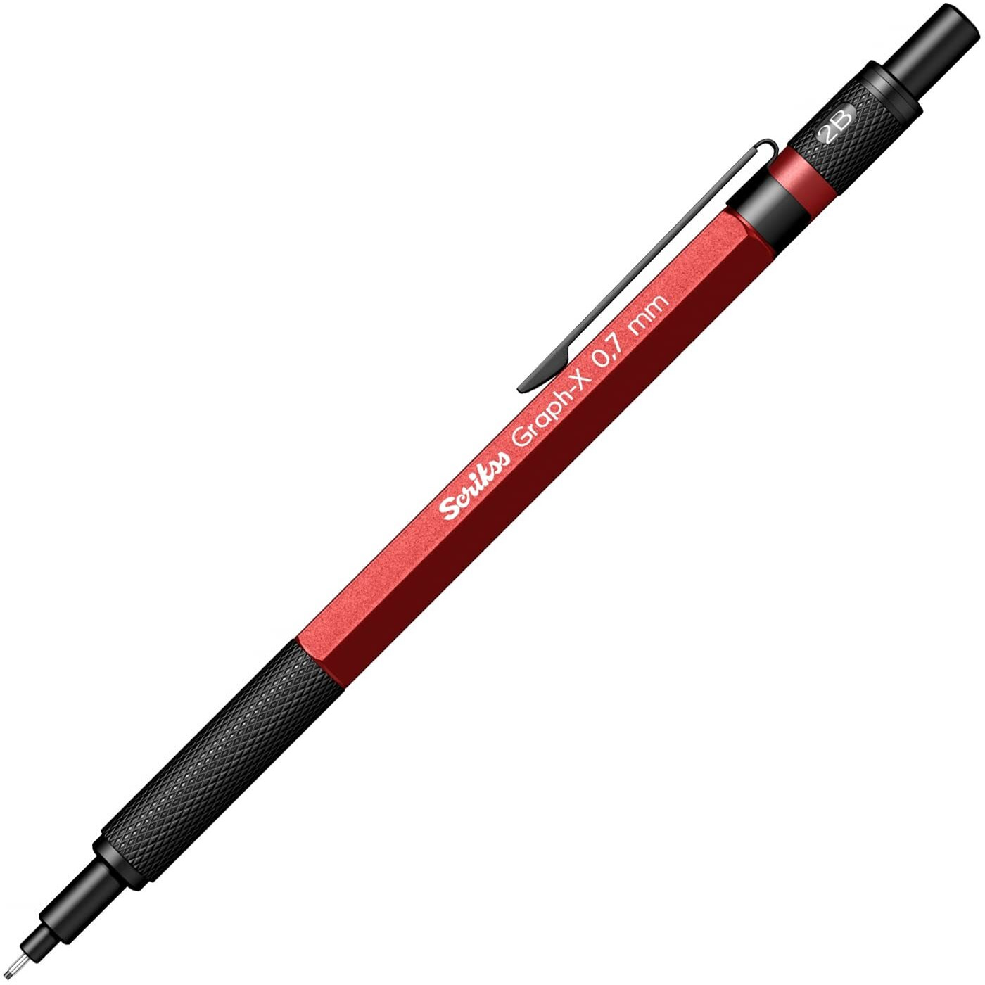 Scrikss 0.7Mm Mechanical Clutch Lead Pen Pencil Red Brass Body Push Mechanism Graph-X Series Eraser Included