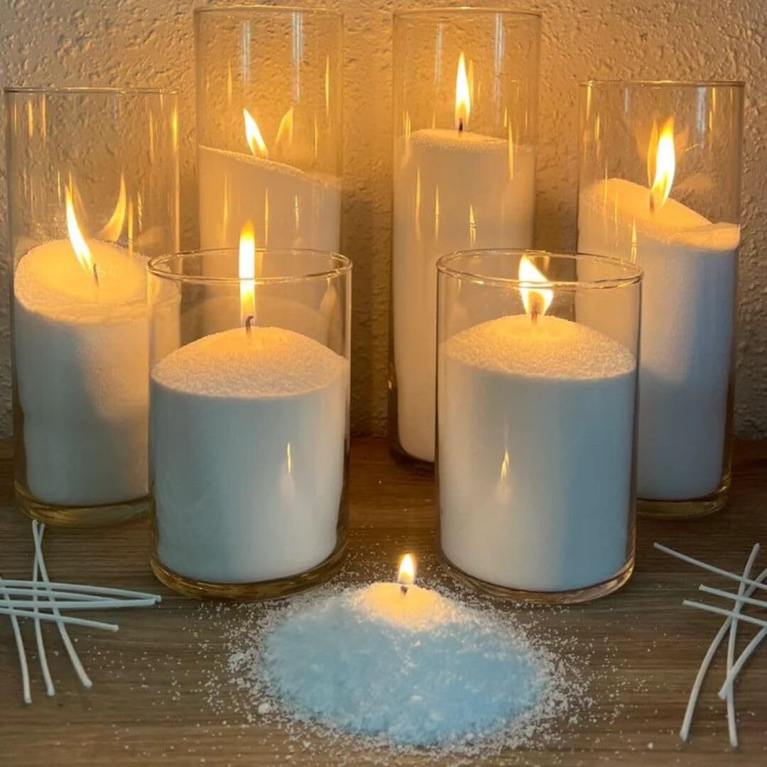 Satyam Kraft 200G All-Natural Soy Sand Wax Pearls For Candle Making | Refillable Beaded Wax With 5 Wicks Included | Reusable & Self-Extinguishing Pearl Candle Kit