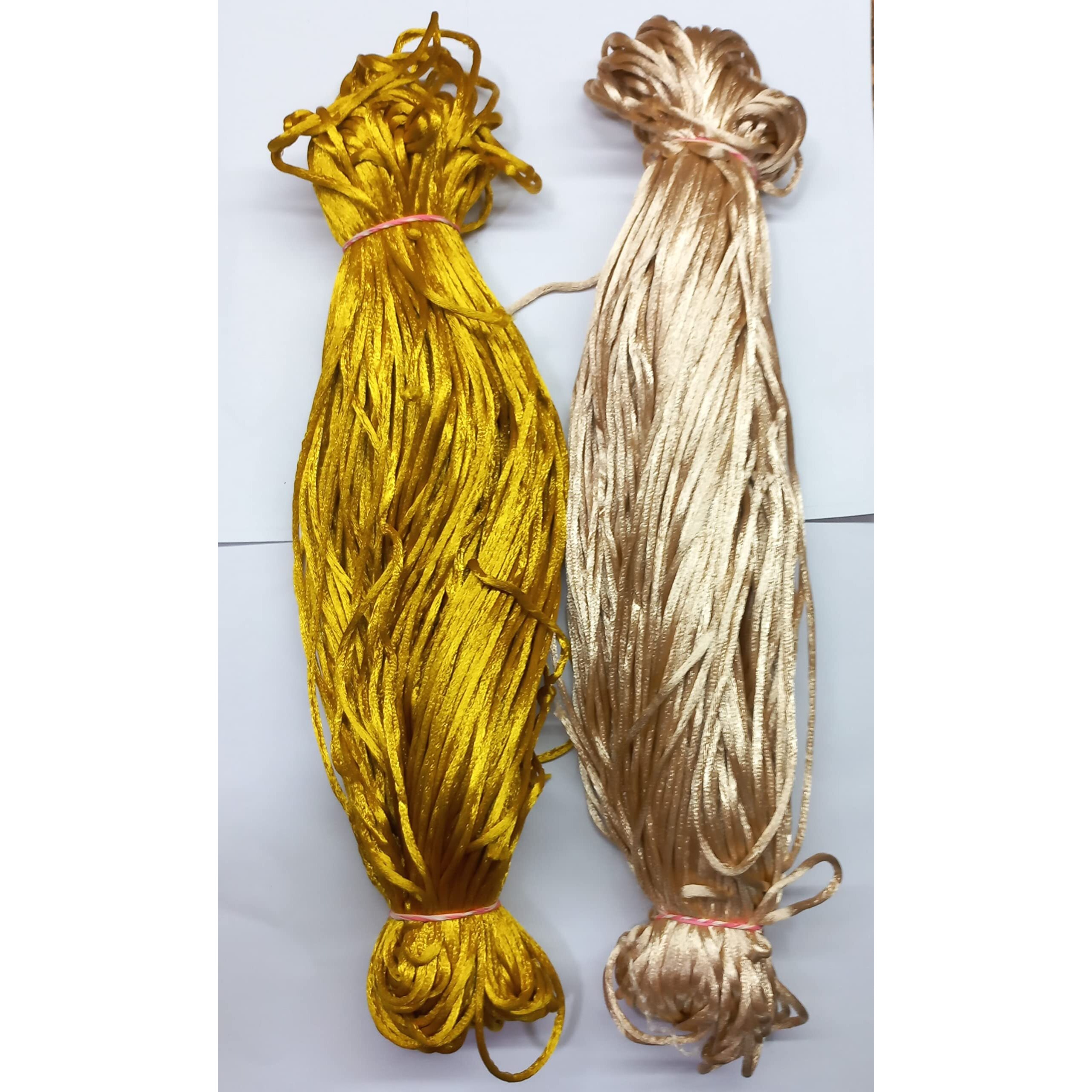 Omx 2.5 Mm Thick, 60 To 75 Mtr, In 1 Roll, 2 Colours (Total 150 Mtr) Malai Macrame Cord/Malai Dori/Silk Macrame, Bugtail Satin Cord Shamballa Beading Kumihimo String (Beige & Gold)