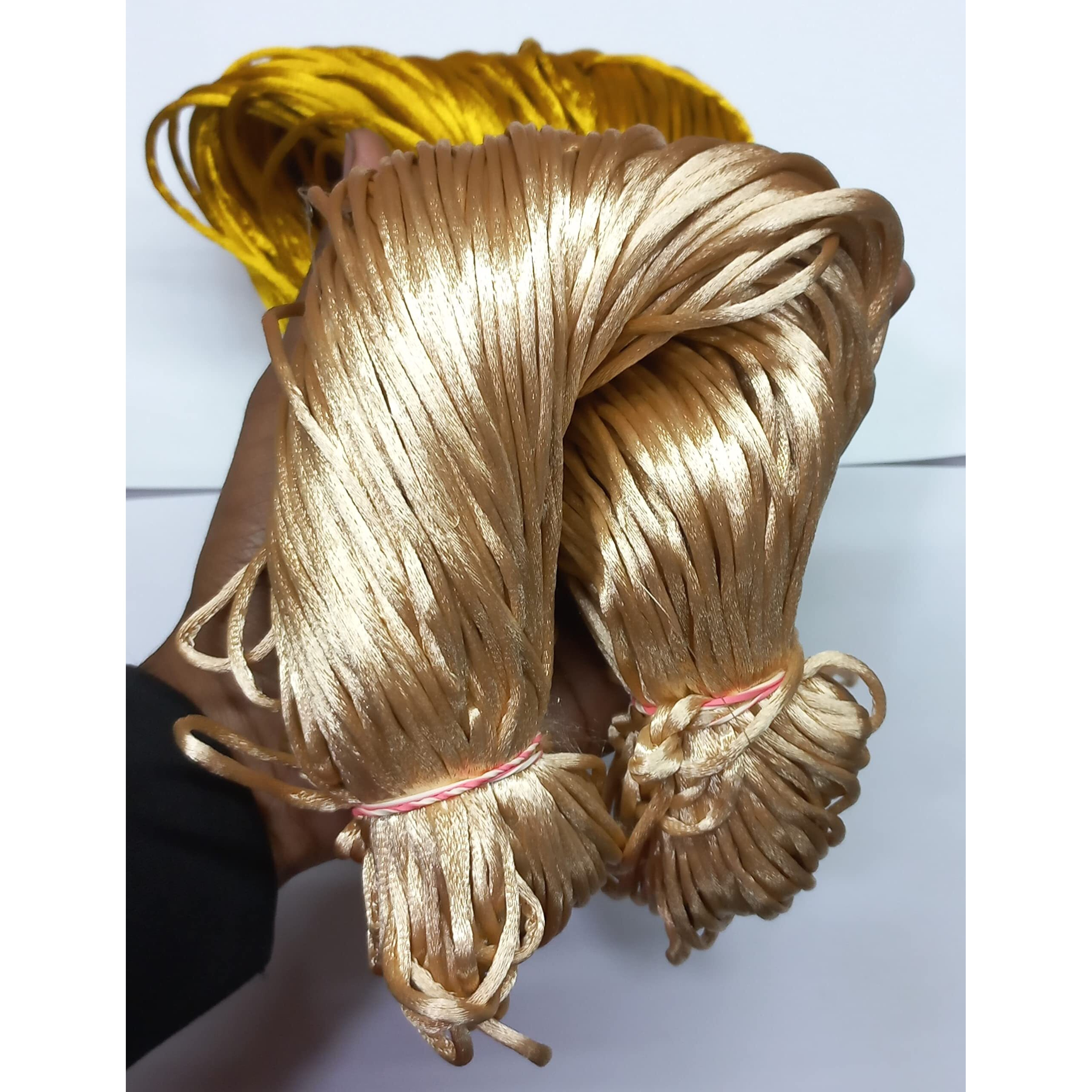 Omx 2.5 Mm Thick, 60 To 75 Mtr, In 1 Roll, 2 Colours (Total 150 Mtr) Malai Macrame Cord/Malai Dori/Silk Macrame, Bugtail Satin Cord Shamballa Beading Kumihimo String (Beige & Gold)