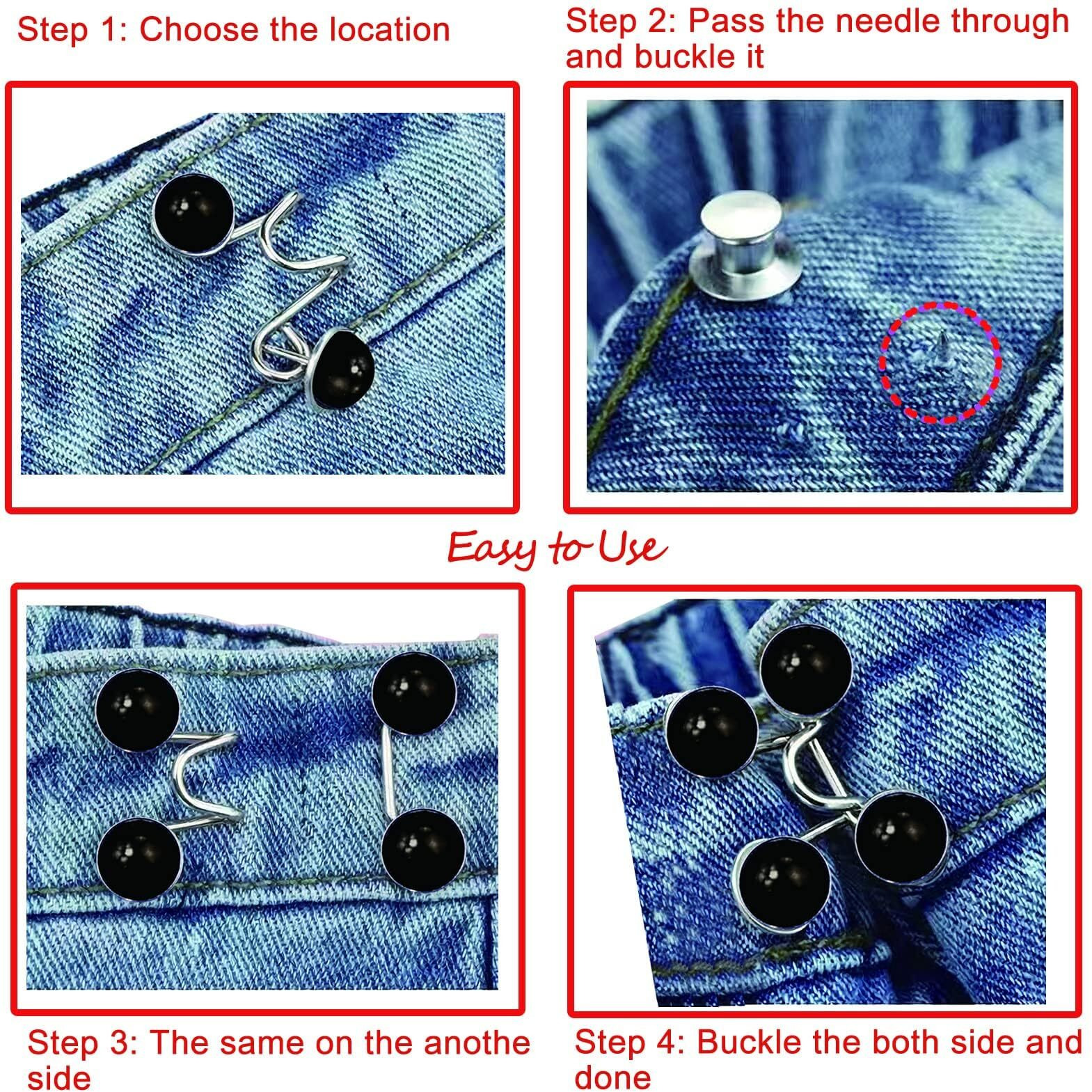Urmspst 4 Set Pant Waist Tightener, Adjustable Waist Buckle Set, Extra Button For Jeans To Make Tighter, Button Adjuster For Pants, Jeans, Skirts, Sleeves, (White Pearl)