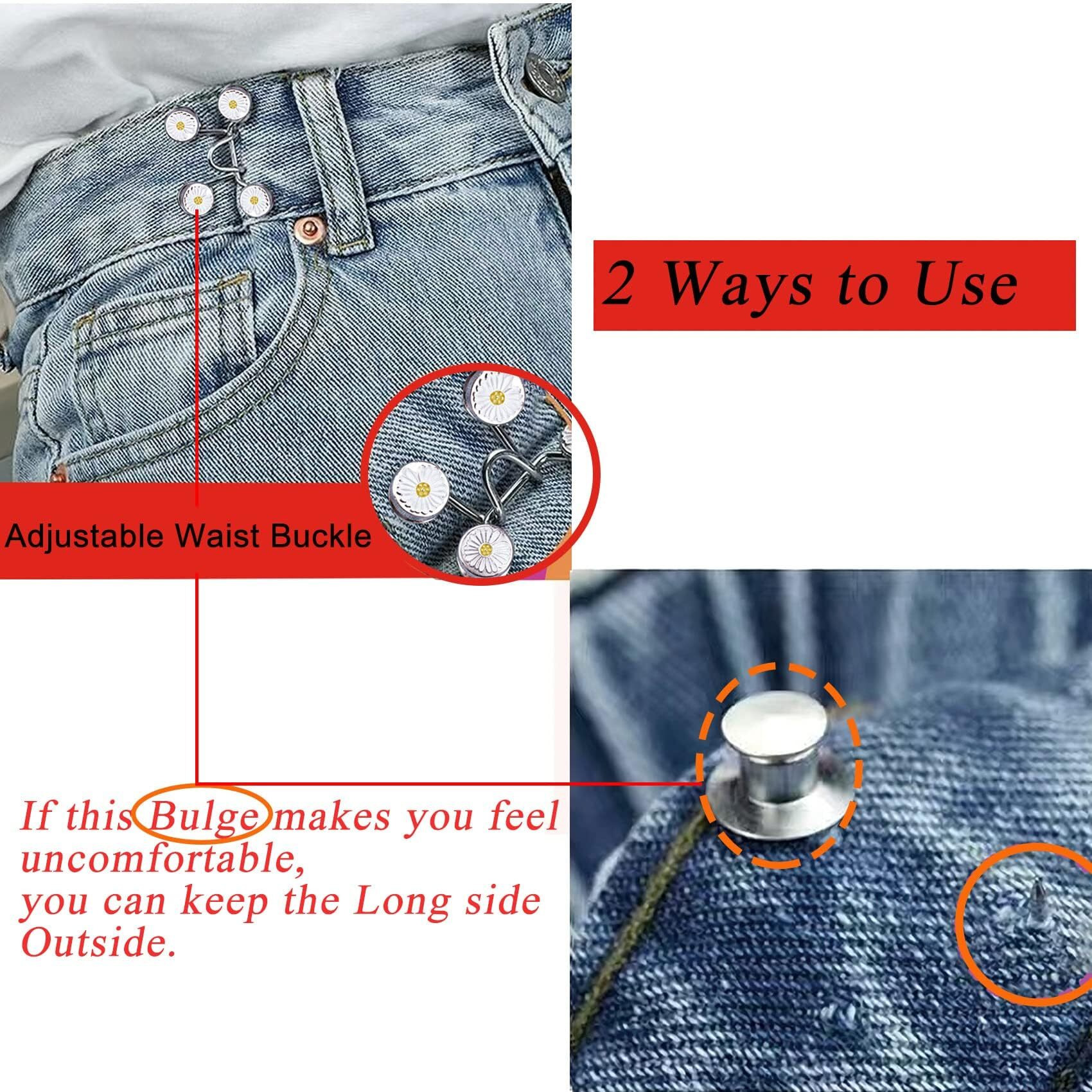 Urmspst 4 Set Pant Waist Tightener, Adjustable Waist Buckle Set, Extra Button For Jeans To Make Tighter, Button Adjuster For Pants, Jeans, Skirts, Sleeves, (White Pearl)