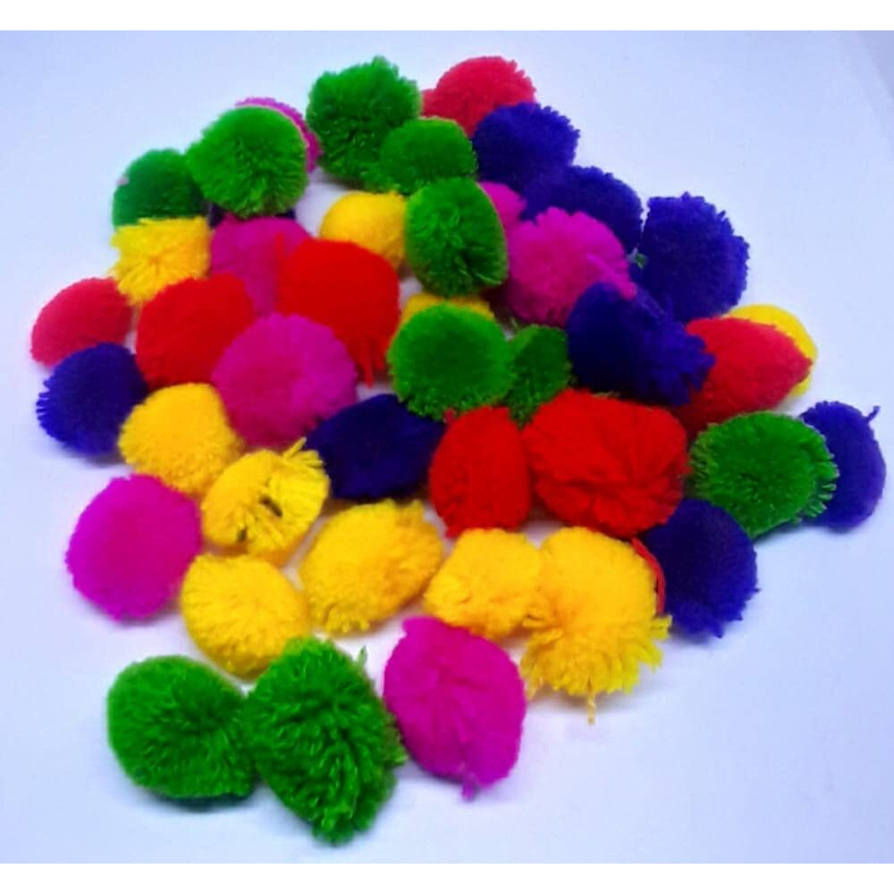 Prokart Round Woolen Gonda Pom Pom Balls For Craft Jewelry Embroidery Making Purpose Round Shape - 1 Inch 50 Woolen Balls