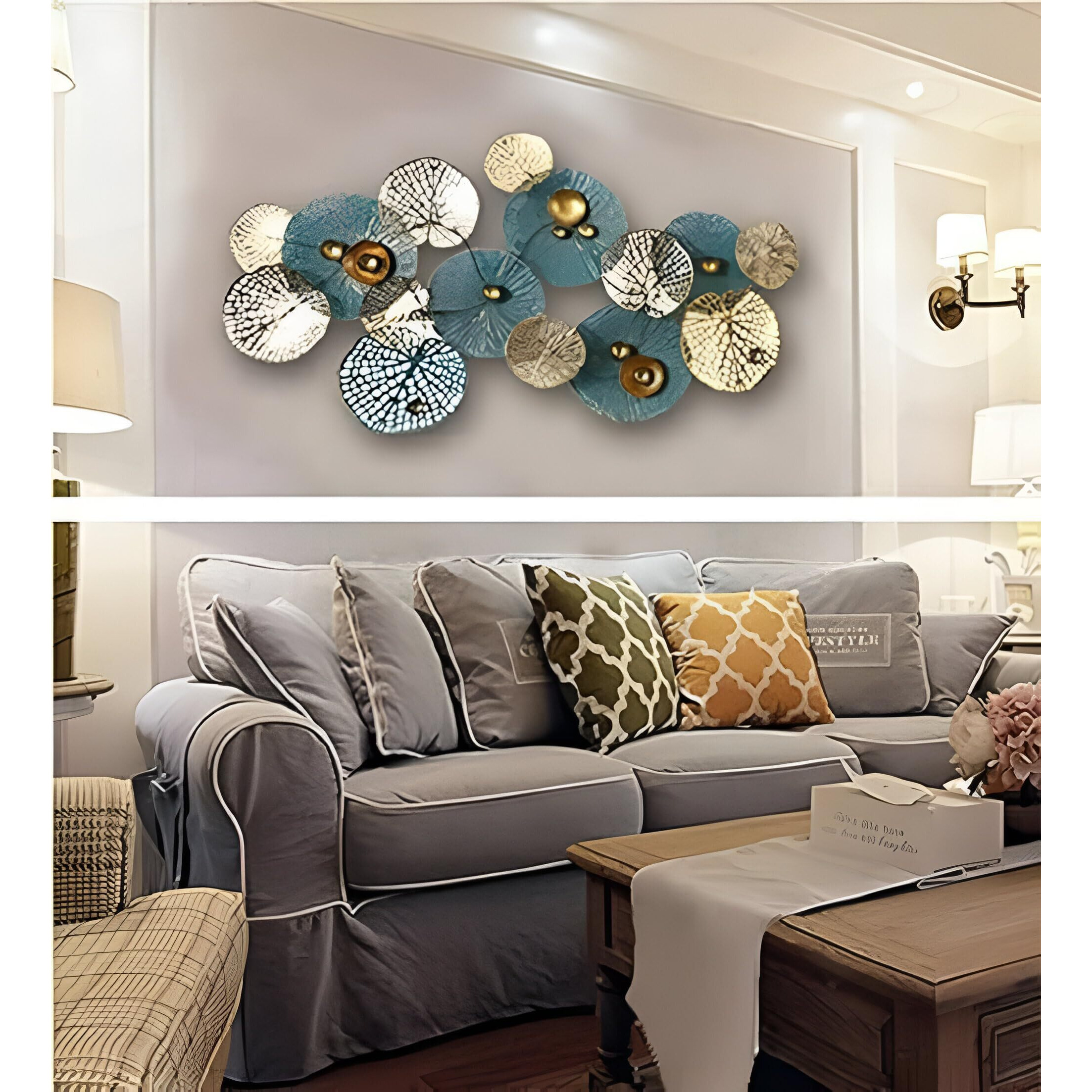 Decor Basket Iron Floral Wall Art | Metal Abstract | Wall Sculpture For Home, Office, Cafe, Restaurants,Etc (Size 46X2X23.5 Inches)(Multicolor)