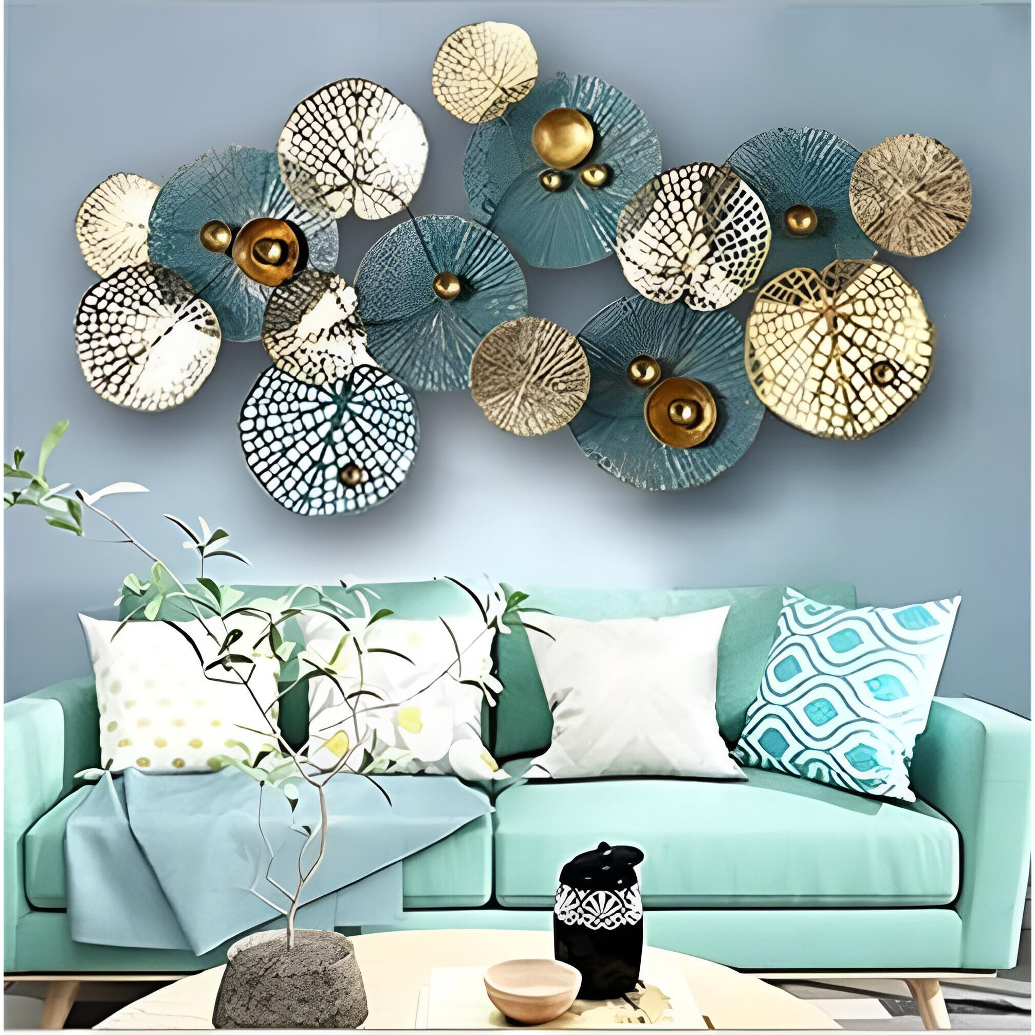 Decor Basket Iron Floral Wall Art | Metal Abstract | Wall Sculpture For Home, Office, Cafe, Restaurants,Etc (Size 46X2X23.5 Inches)(Multicolor)