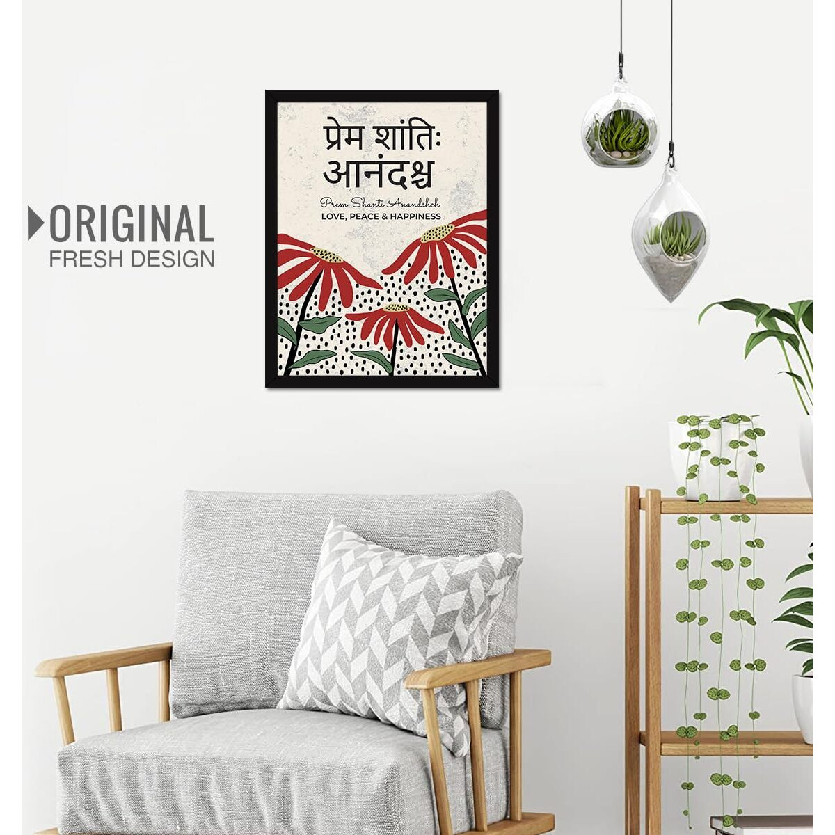 Chaka Chaundh -Unique Sanskrit Quotes Art - Motivational Sanskrit Quotes Framed Poster - Inspirational Quotes For Home  14 X 11 Inches Love, Peace & Happiness
