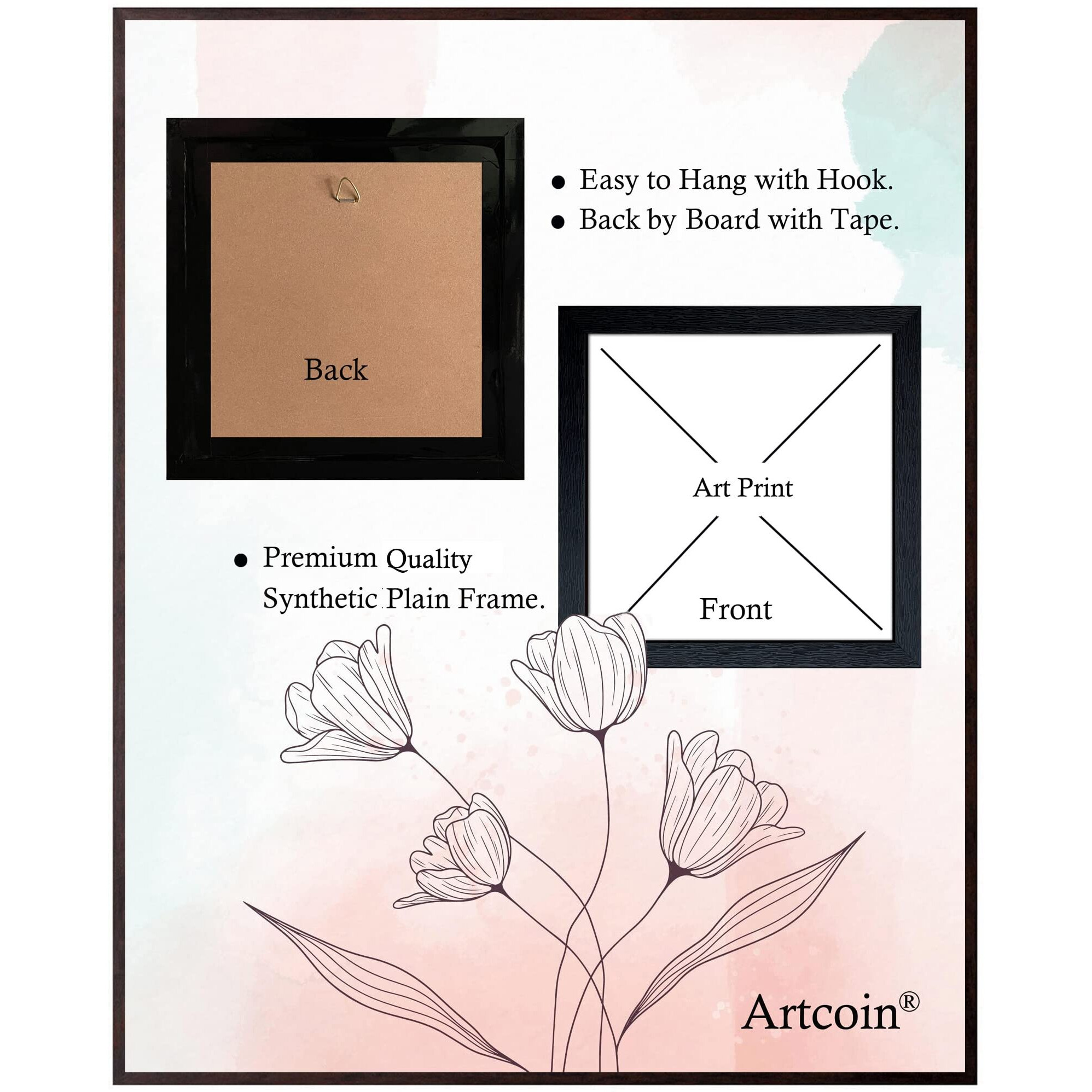 Artcoin Red Flower Wall Frame, Hd Printed & Sparkle Coated Picture With Black Frame For Home/Office Decor (12 X 12 Inch_Brown).