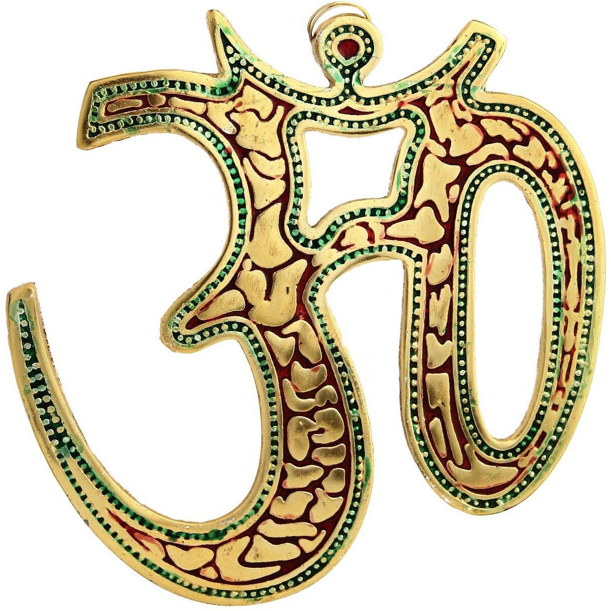 Handicrafts Paradise Metal Wall Hanging Om Shaped Figurine, Multicolours, 7.5 Inch, 1 Pcs