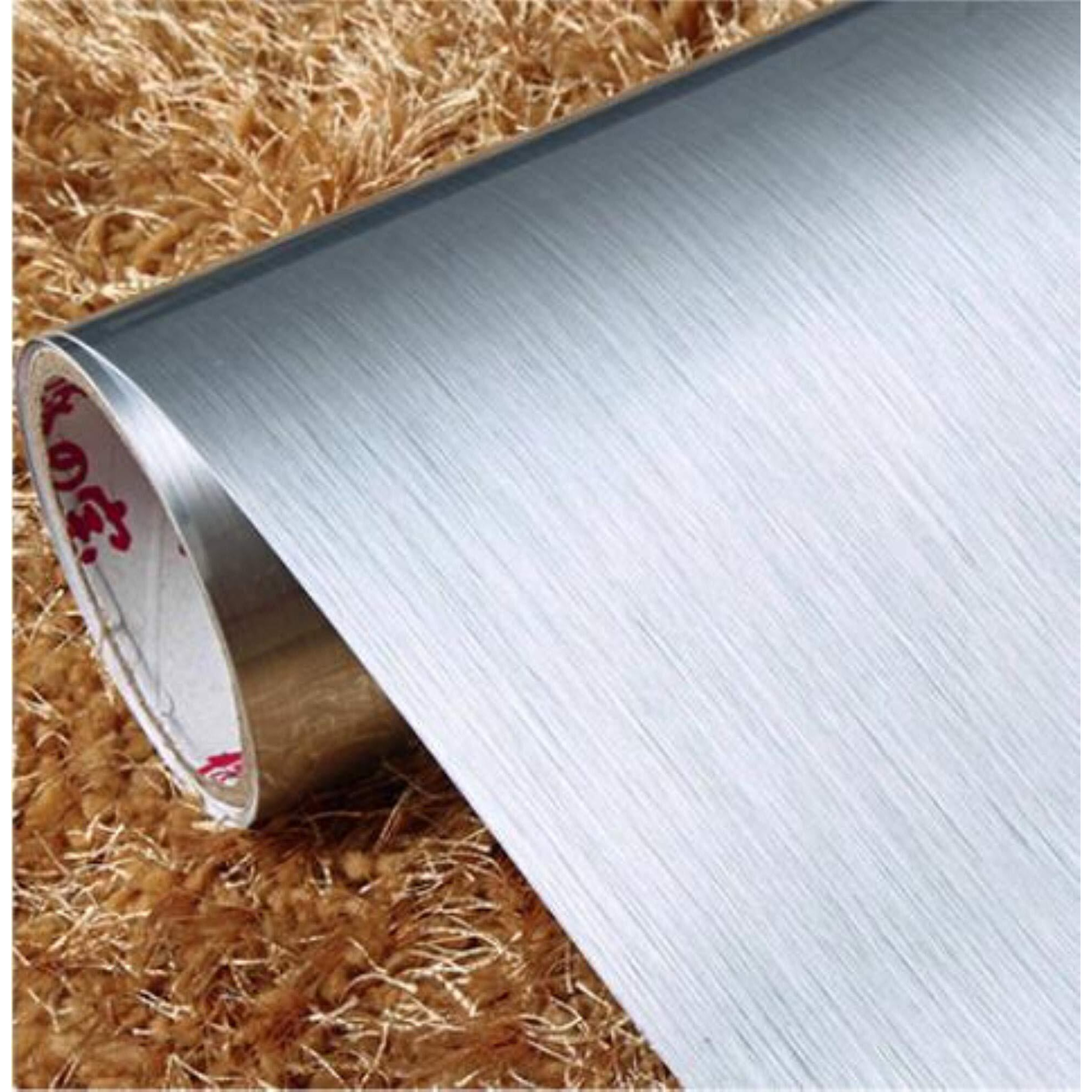 Fusion Graphix 24X75 Inch Brushed Silver Look Contact Paper Film Vinyl Self Adhesive Backing Waterproof Goldenlic Gloss Shelf Liner Peel And Stick Wall Decal For Covering Counter Top Kitchen Cabinet.