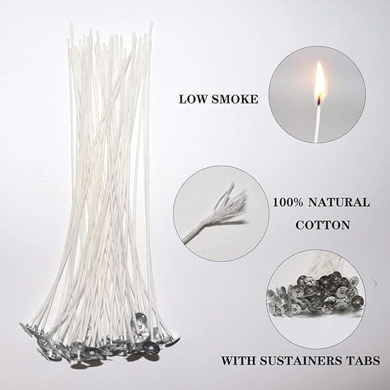 Om Phool Batti 3 Inch Candle Making Cotton Wick, Low Smoke Diy Candle Making Wicks, Long Pre Wax Coated Candle Wick With Metal Base, Easy To Use Candle Making Thread - 100 Pcs.