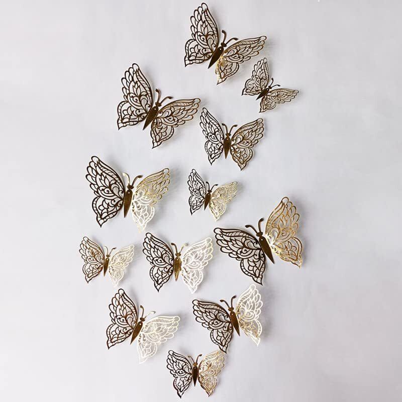 Jaamso Royals Rose Gold 3D Butterfly Stickers For Wall, Decoration Items, Stickers, Wall Decor, For Wall Decoration (13 * 13Cm, Pack Of 12)