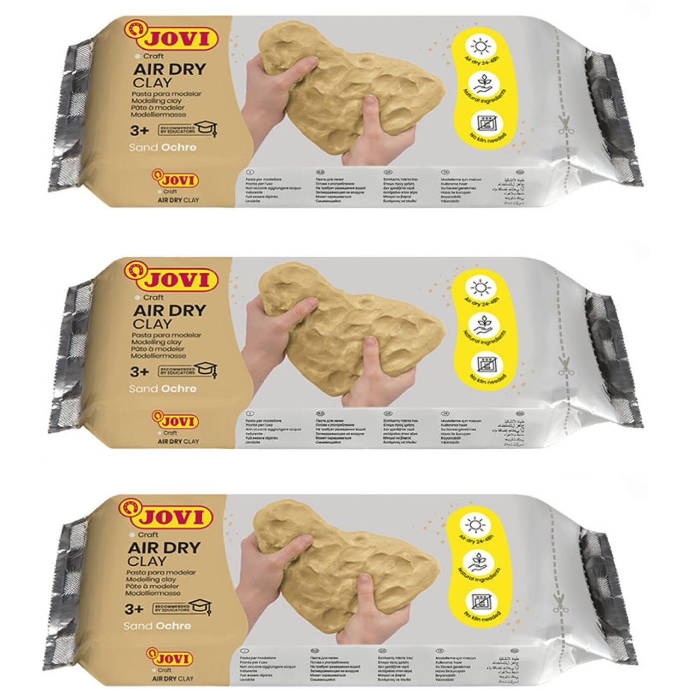 Jovi European Air-Dry Modeling Sand Ochre Clay 3 Packets - Each Pack Of 250 Grams For Sculpting Pottery Art & Craft Handicraft Educational Purpose Fine Motor Skills