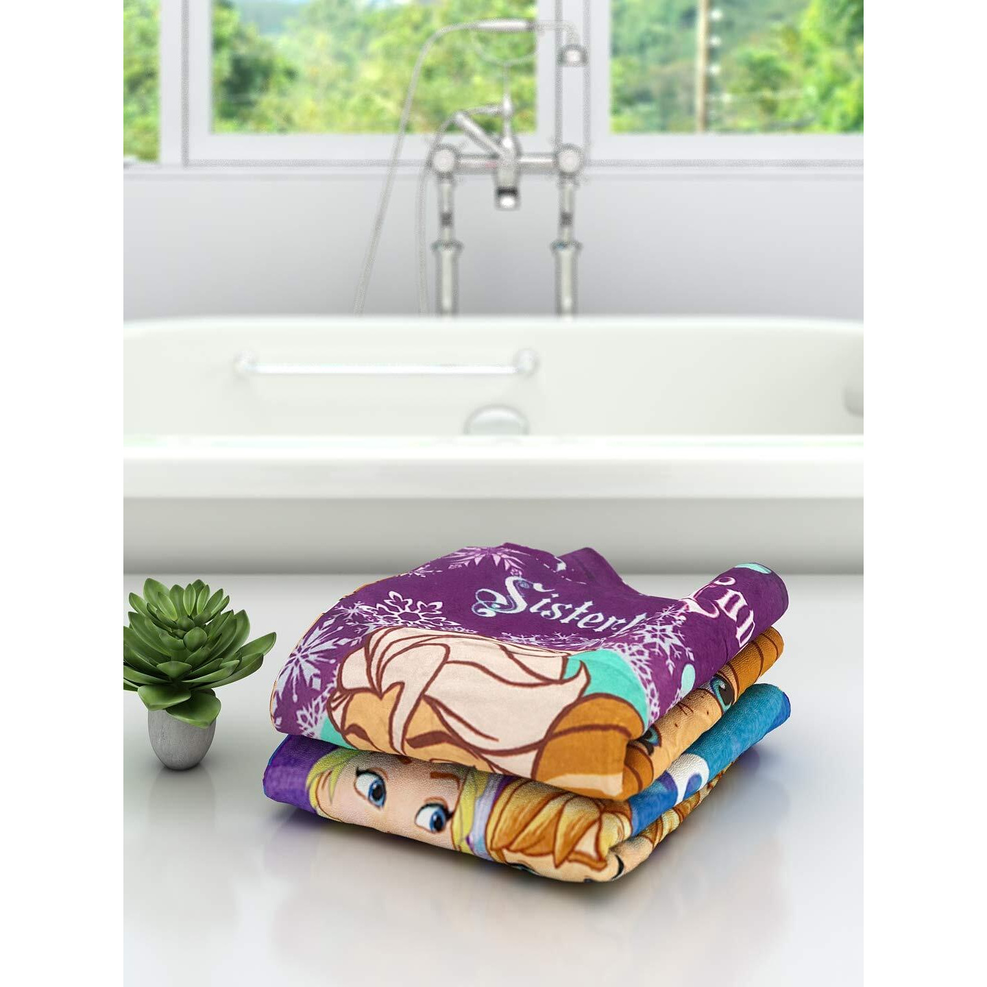 Athom Living Disney Frozen Sisterly Love Elsa & Anna Kids Bath Towel 60X120 Cm Pack Of 2