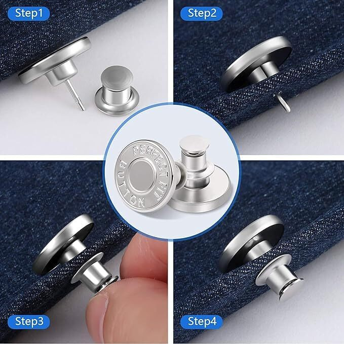 Bhuma 2 Pc's Detachable Button For Jeans - 5 Styles No Sew Metal Buttons For Denims - Waist Extender Removable Reusable Instant Button Without Sewing For Trousers, Pants, Bags, Skirt