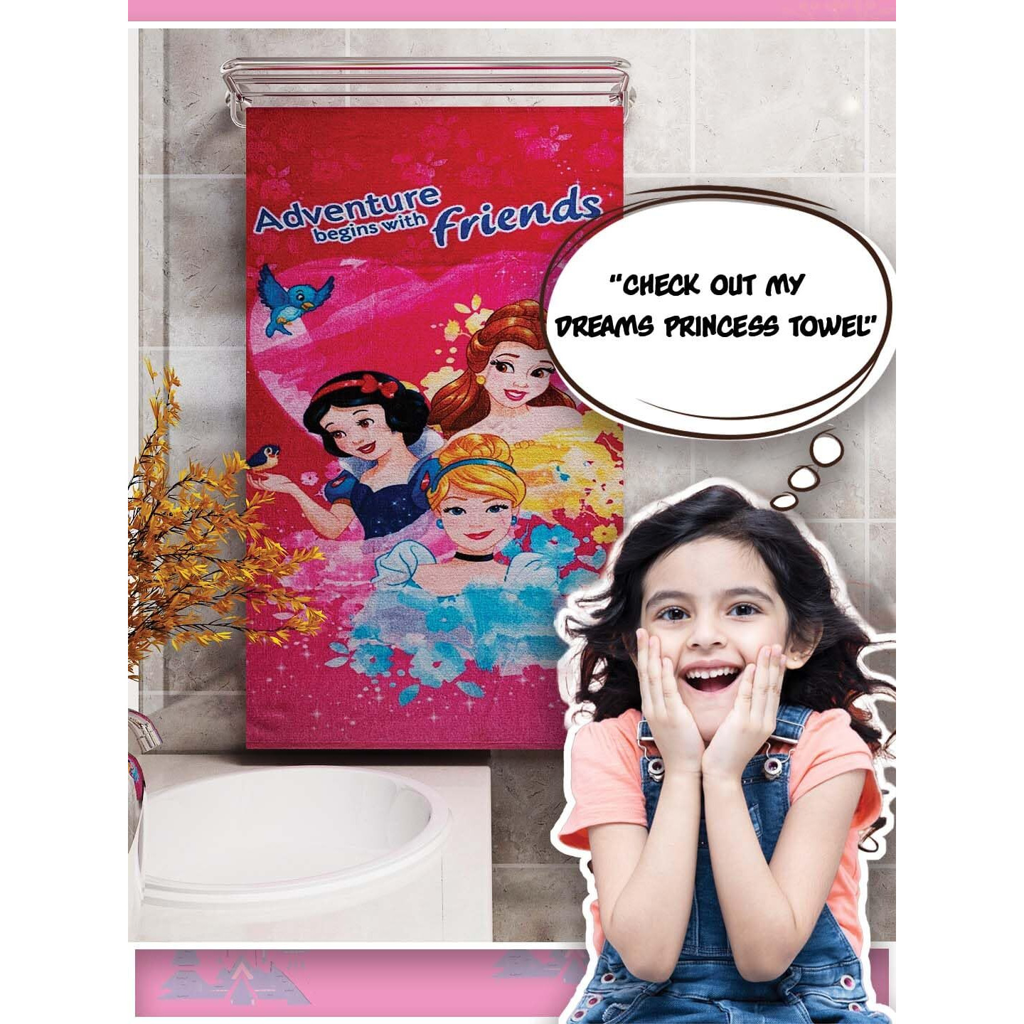 Athom Living Kids Bath Towel Kids Bath Towel 350 Gsm 60X120 Cm, Pink In Color