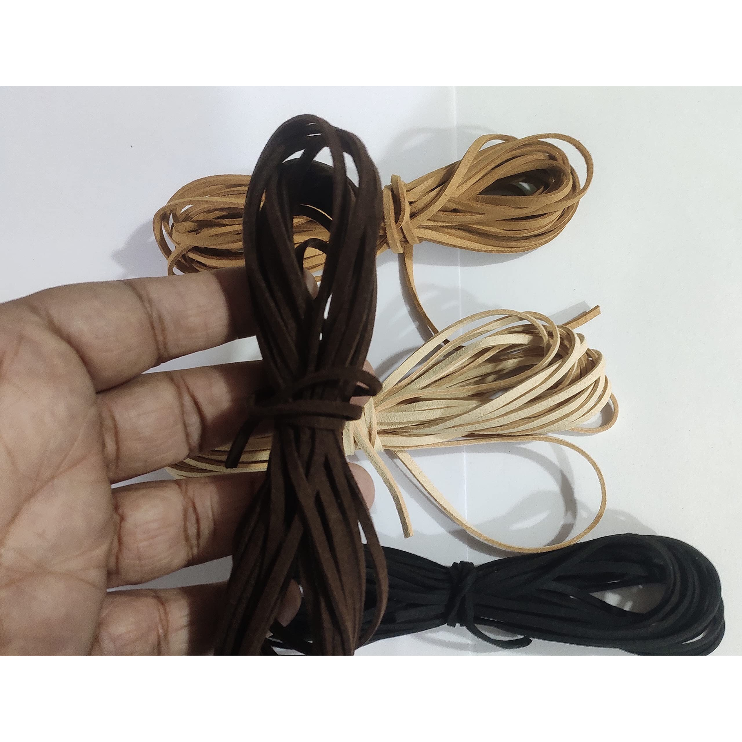 Omx Flat Leather Lace Beading Thread Faux Suede Cord String | Diy Beading Jewellery Making Arts Crafts (5 Mtr Each Colour - Total 20 Mtr, Black, Skin Brown, Lt Brown, Dk Brown)