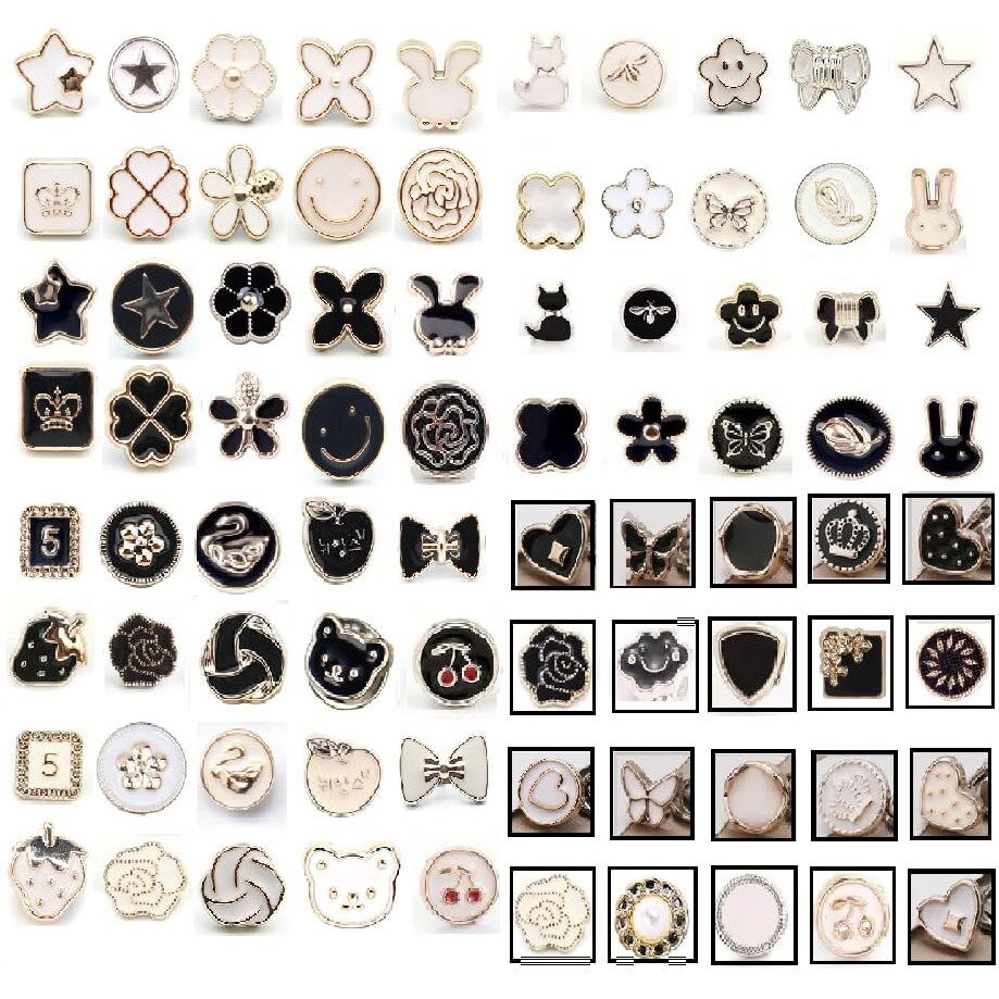 Lupinez Instant Brooch Pins Cover Up Shirt Safety Brooch Modesty Pins No Sew Button For Sweater, Shawl, Clips For Coat, Dress Clothes Decoration (Black & White- 80 Pcs)