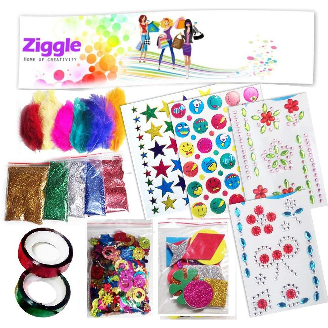 Aizelx Decoration Diy Kit For Kids Teens Buttons Glitter Sand Foam Sticker Gem Stone Feather