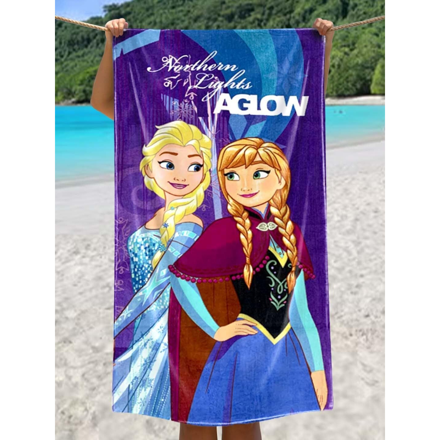 Athom Living Kids Bath Soft Cotton Cartoon Digital Printed Bath Towel (Frozen Sisters)